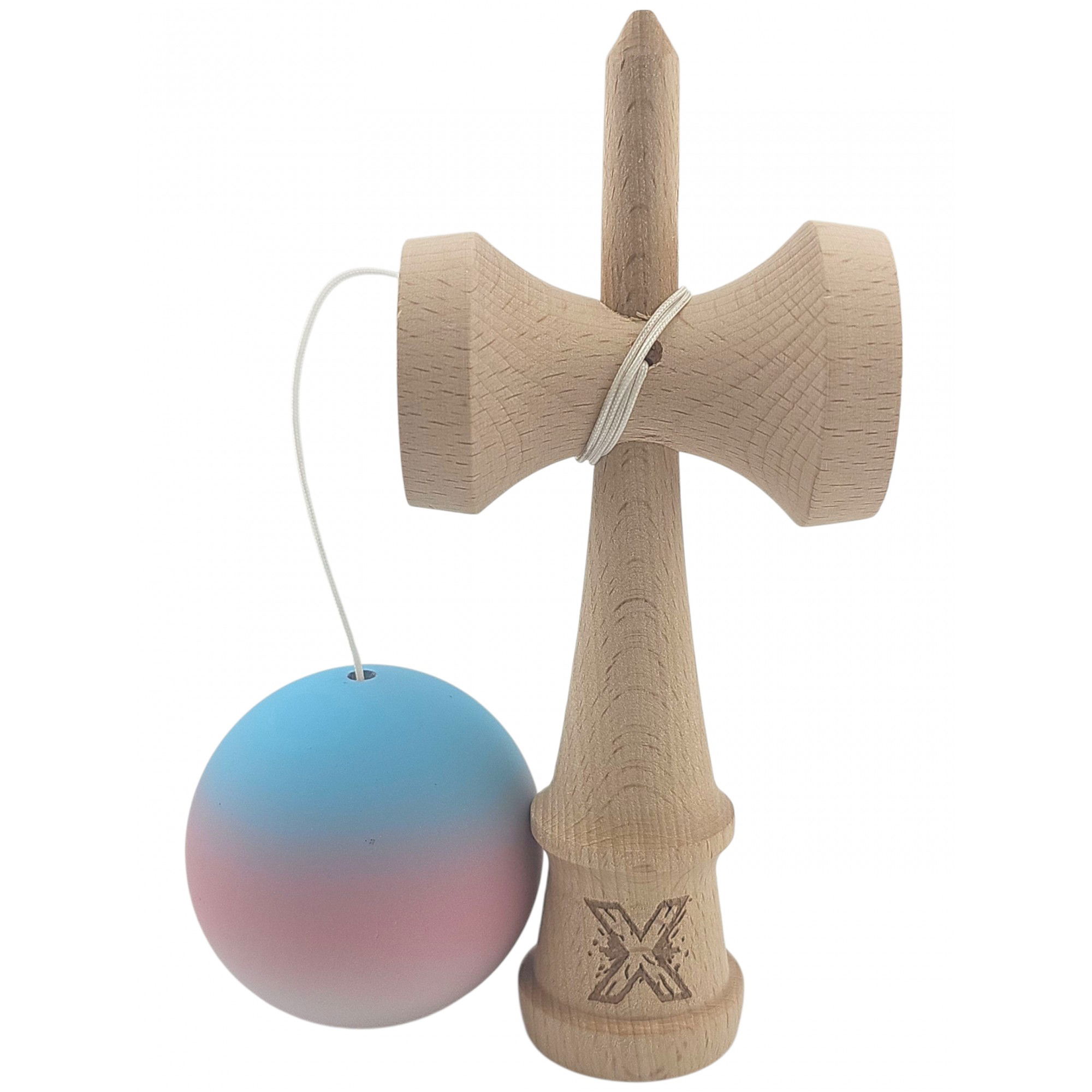 Kendama Rubber Grip - Kendama X Originala, Profesionala, Flippy, din Lemn, Rubber Grip, 18 cm, Gradient Albastru/Roz/Alb