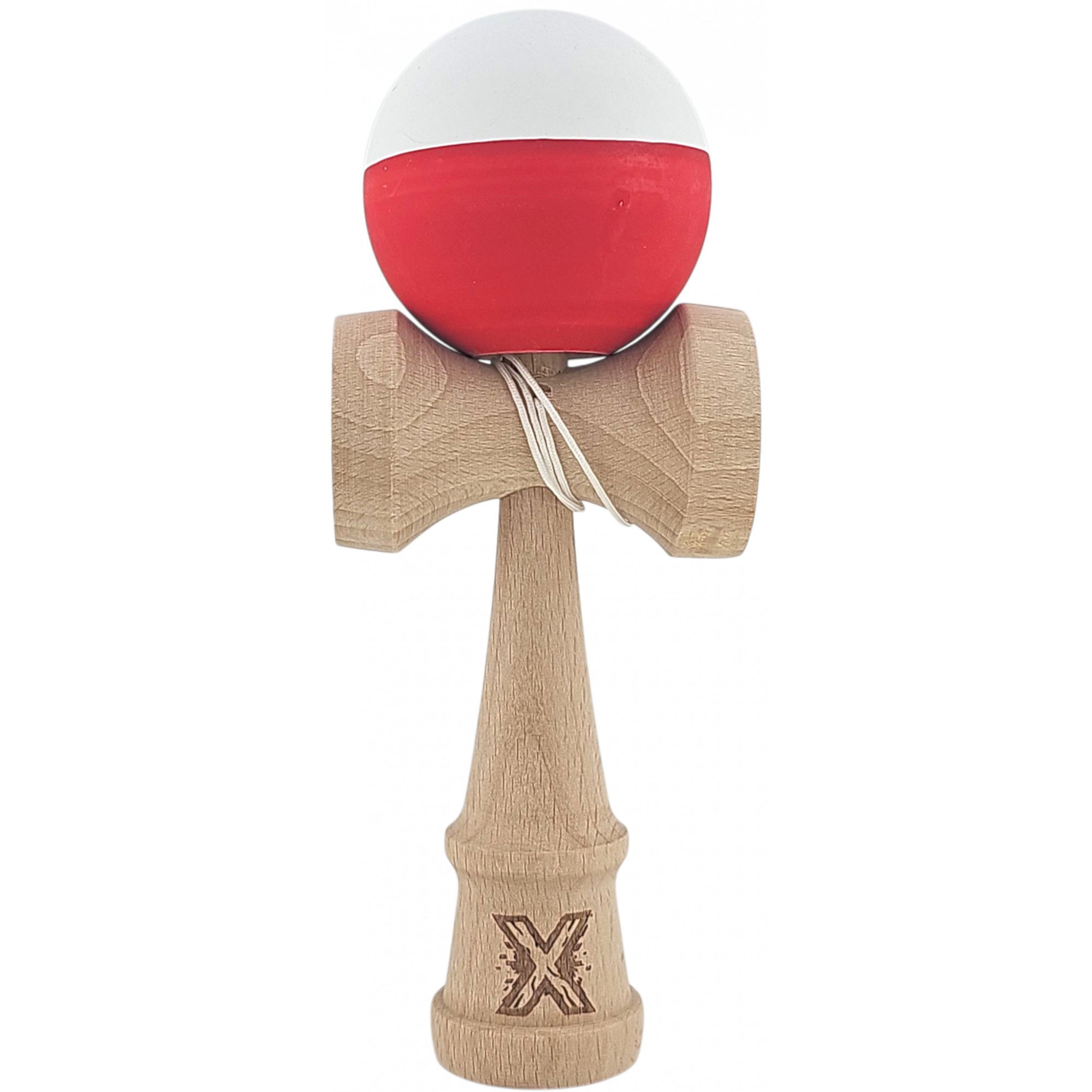Kendama Rubber Grip - Kendama X Originala, Profesionala, Flippy, din Lemn, Rubber Grip, 18 cm, Alb/Rosu