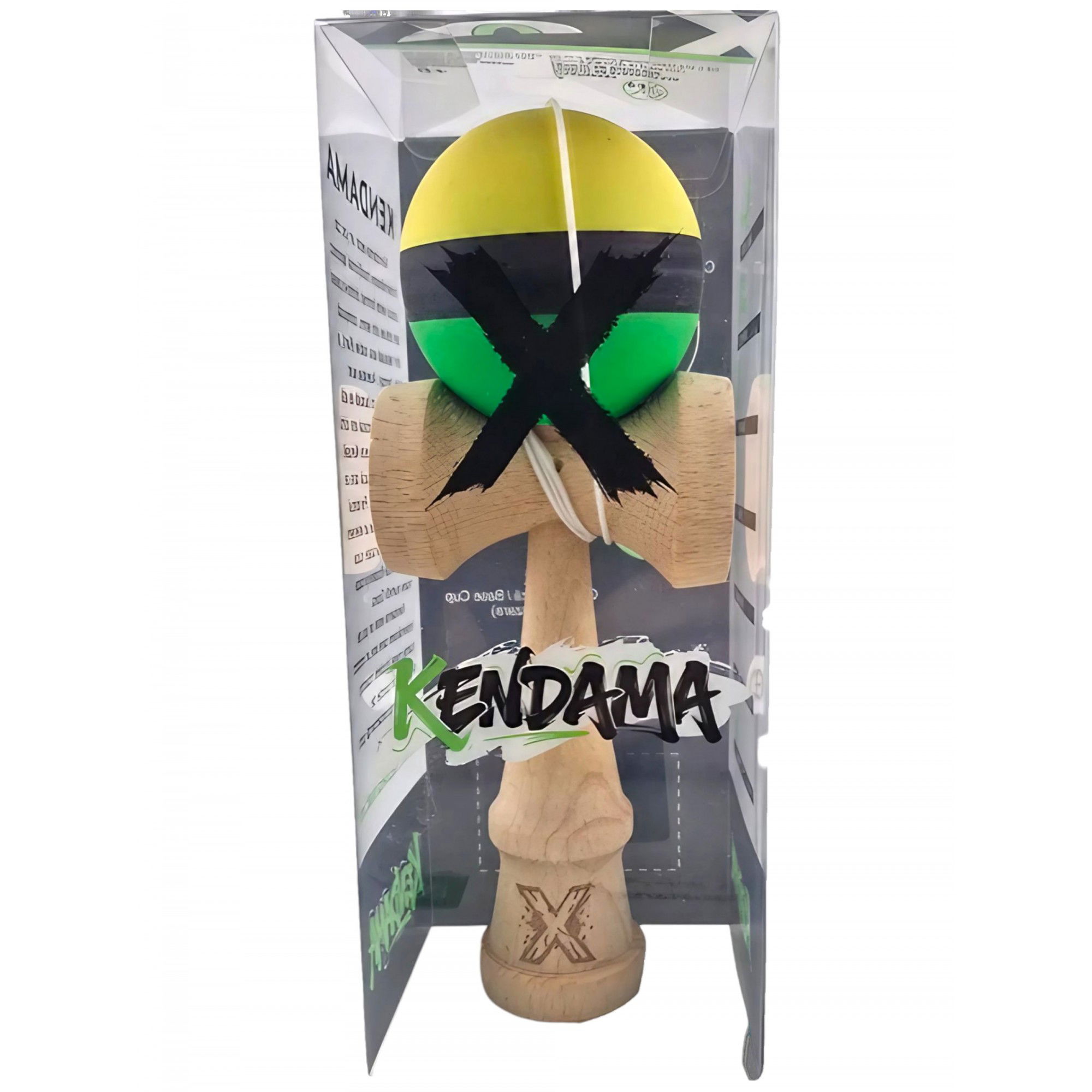 Kendama X Originala, Profesionala, Flippy, din Lemn, Rubber Grip, 18 cm, Galben/Negru/Verde [4]