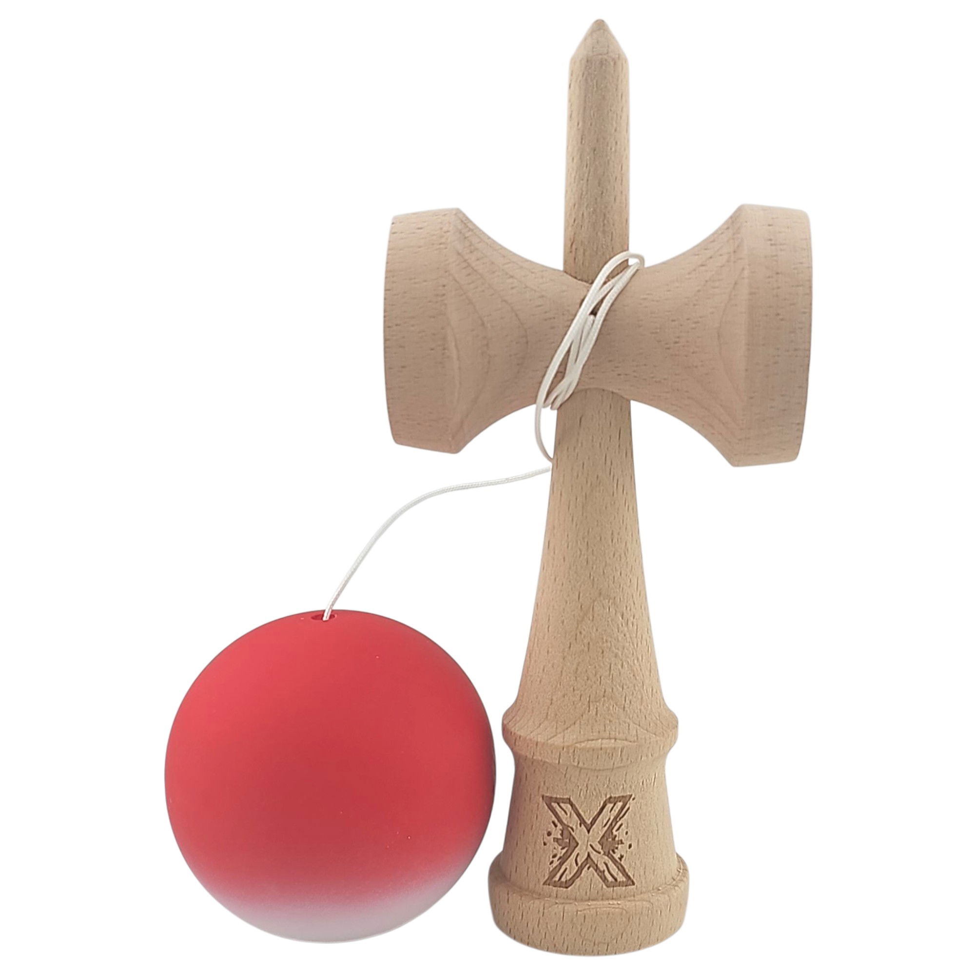 Kendama Rubber Grip - Kendama X Originala, Profesionala, Flippy, din Lemn, Rubber Grip, 18 cm, Gradient Rosu/Alb