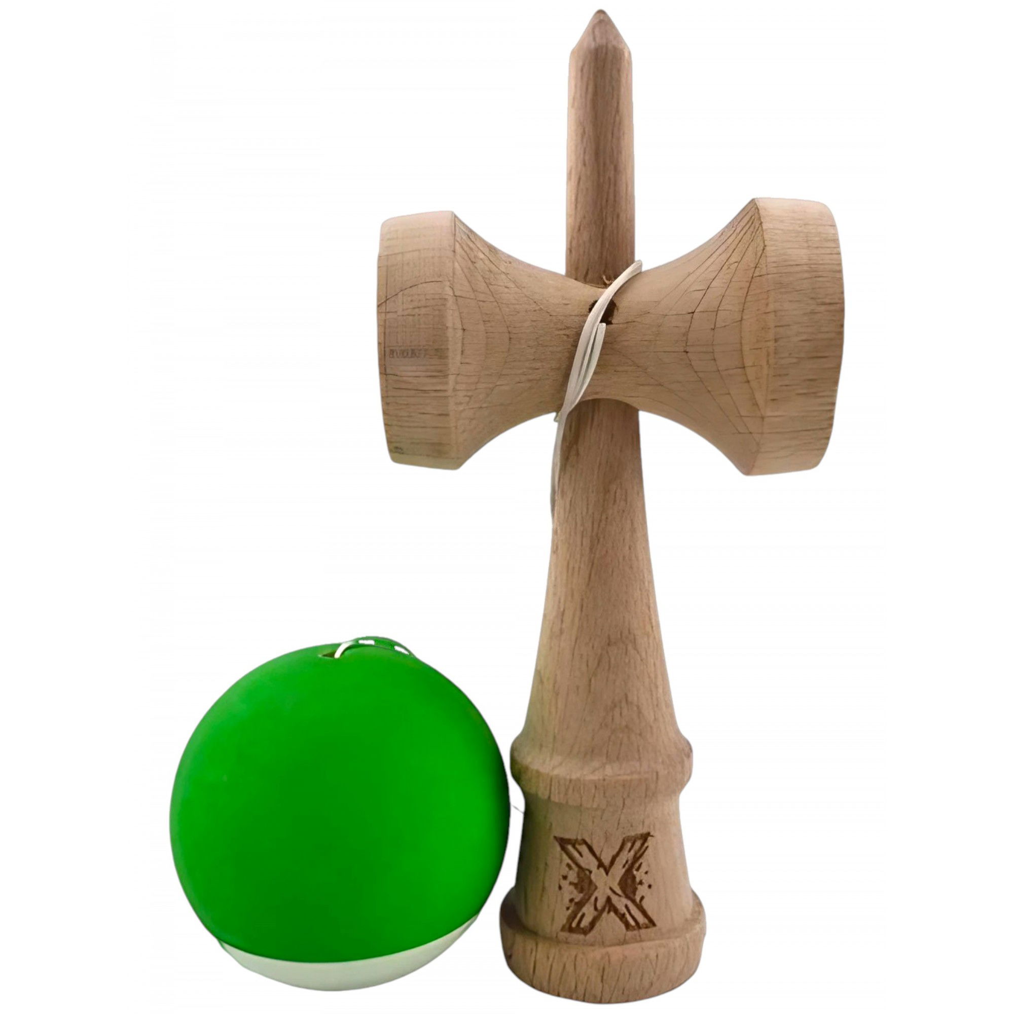 Kendama X Originala, Profesionala, Flippy, din Lemn, Rubber Grip, 18 cm, Verde/Alb [4]