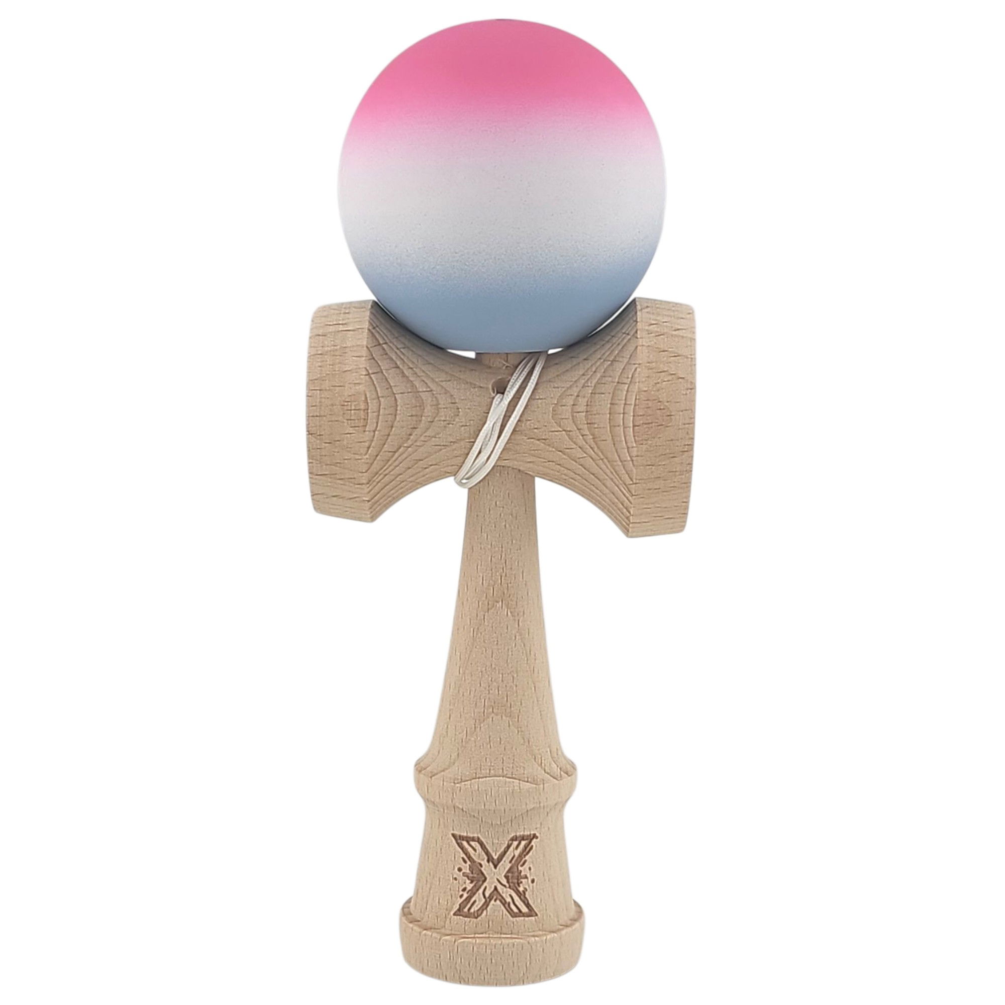 Kendama Rubber Grip - Kendama X Originala, Profesionala, Flippy, din Lemn, Rubber Grip, 18 cm, Roz/Alb/Gri