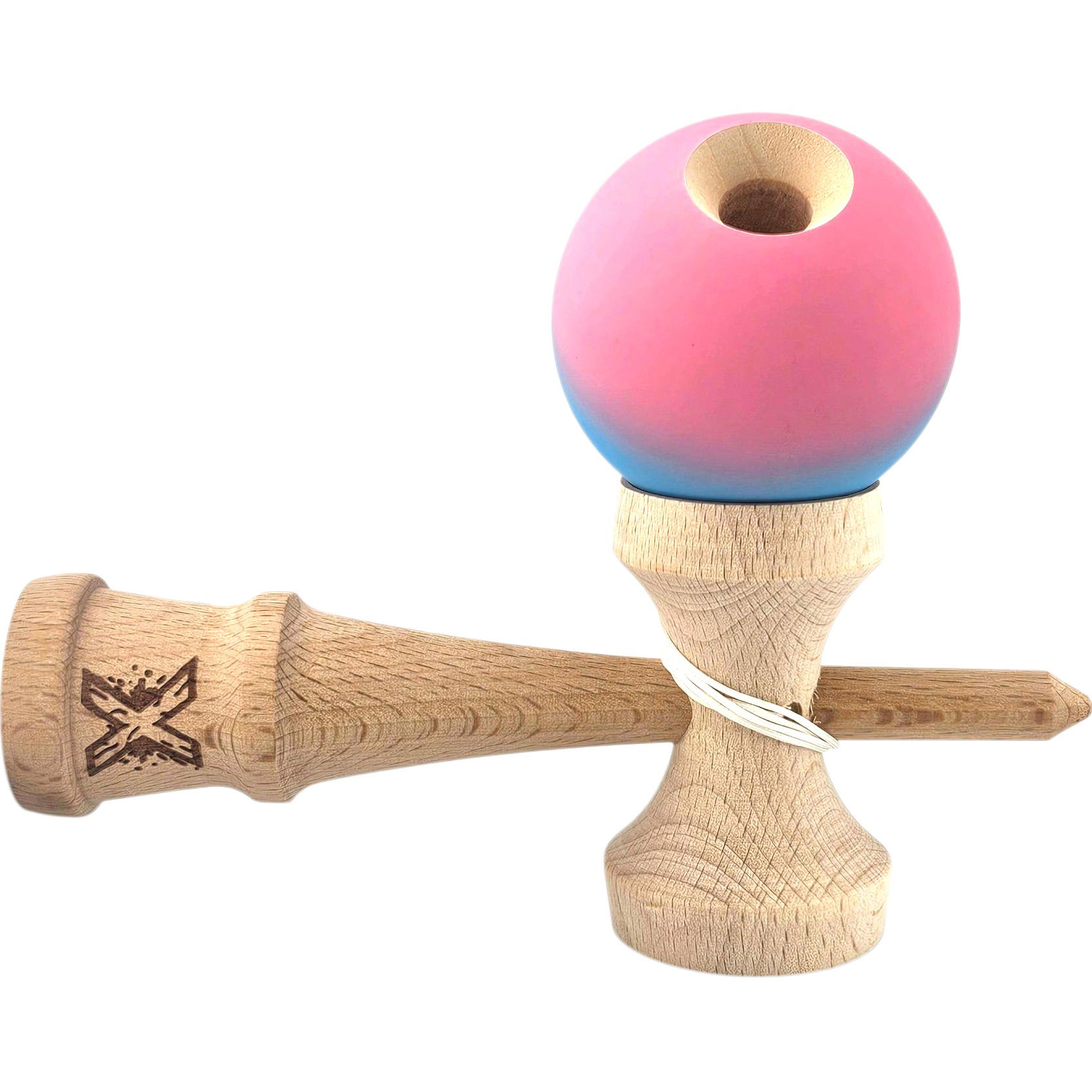 Kendama X Originala, Profesionala, Flippy, din Lemn, Rubber Grip, 18 cm, Albastru/Roz [4]