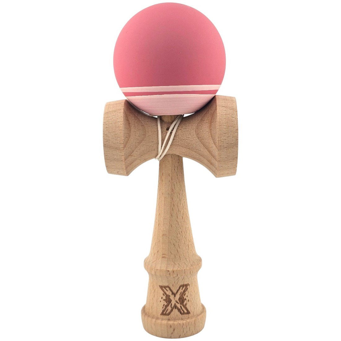 Kendama Rubber Grip - Kendama X Originala, Profesionala, Flippy, din Lemn, Rubber Grip, 18 cm, Roz/Alb