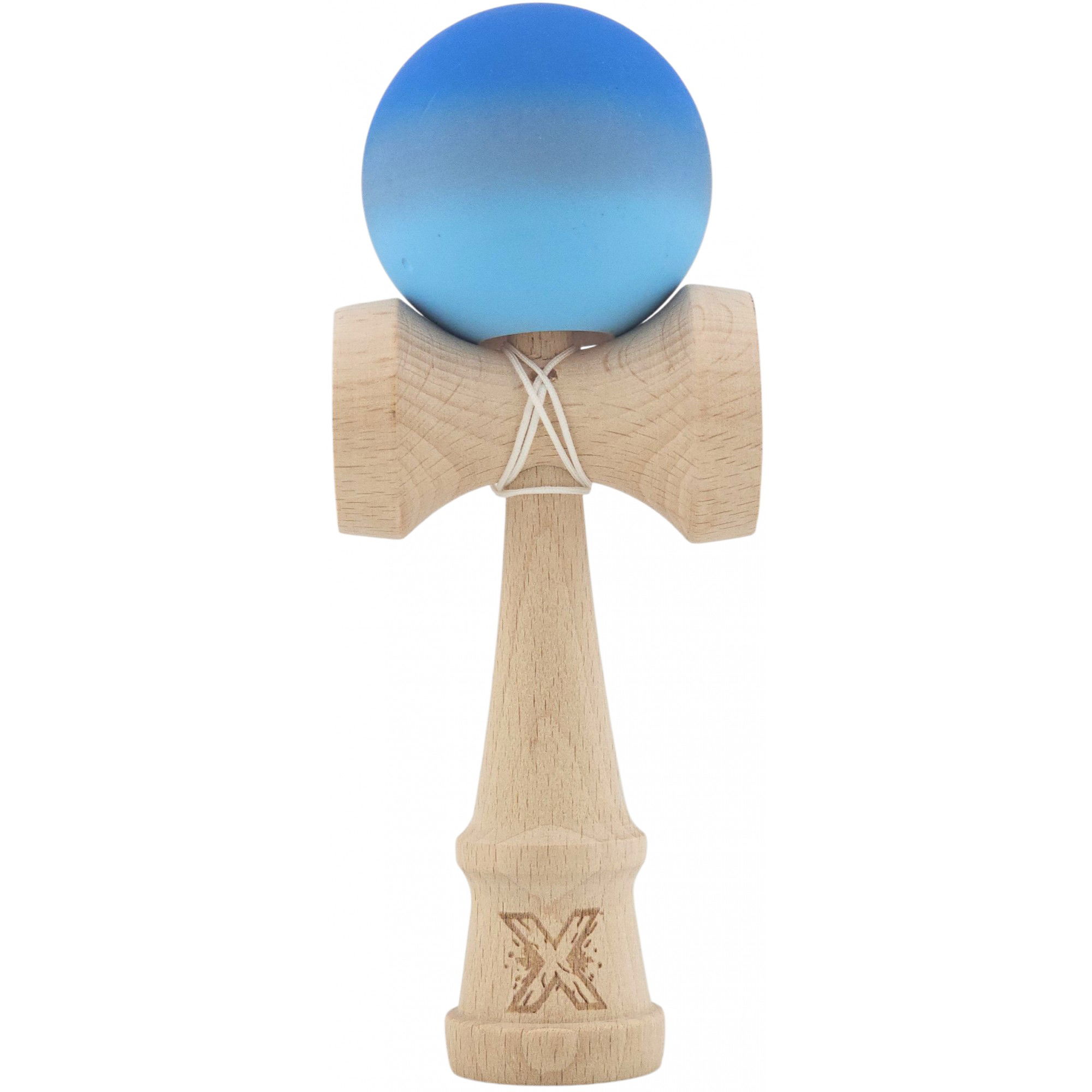 Kendama Rubber Grip - Kendama X Originala, Profesionala, Flippy, din Lemn, Rubber Grip, 18 cm, Albastru inchis/Gri/Albastru deschis