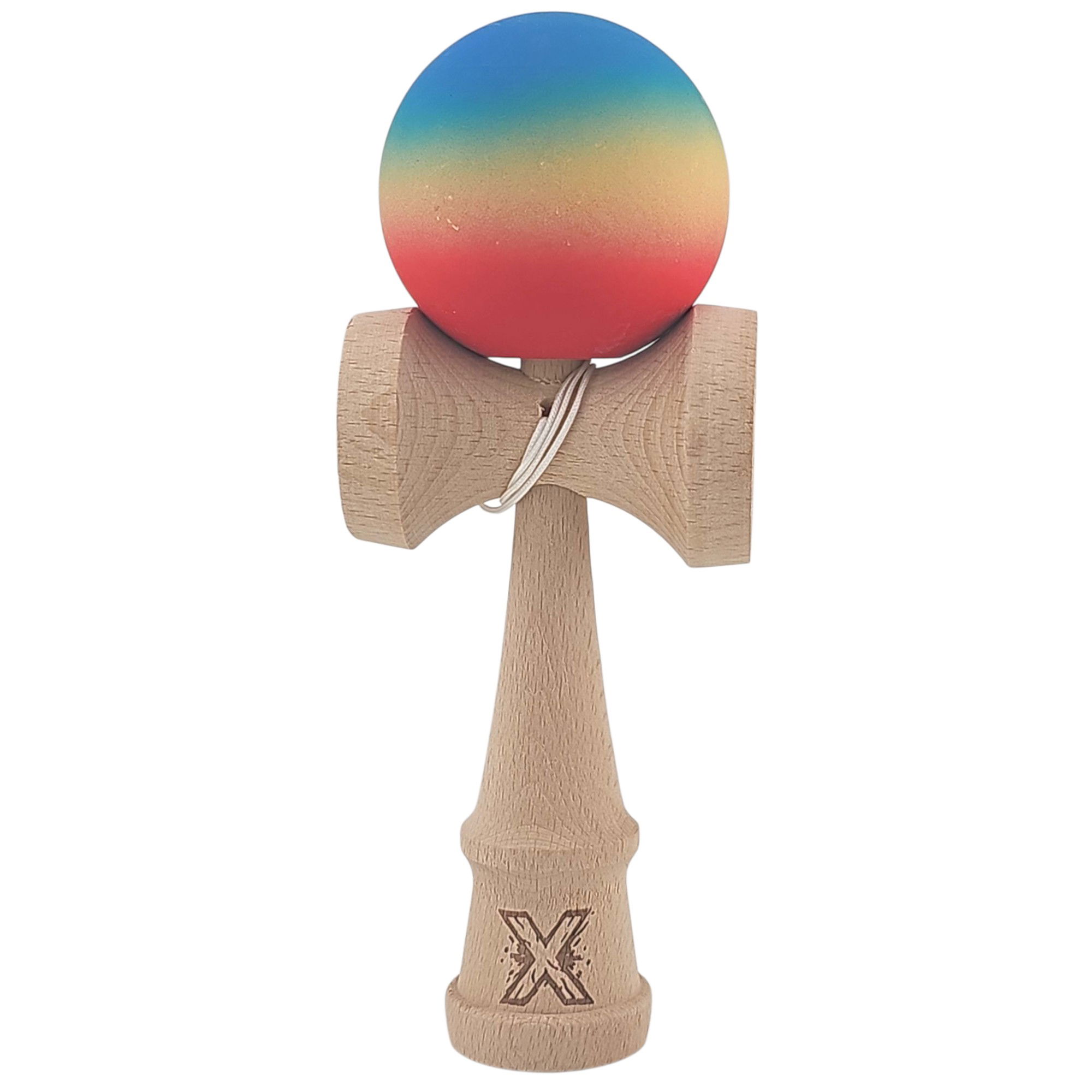 Kendama Rubber Grip - Kendama X Originala, Profesionala, Flippy, din Lemn, Rubber Grip, 18 cm, Rosu/Galben/Albastru