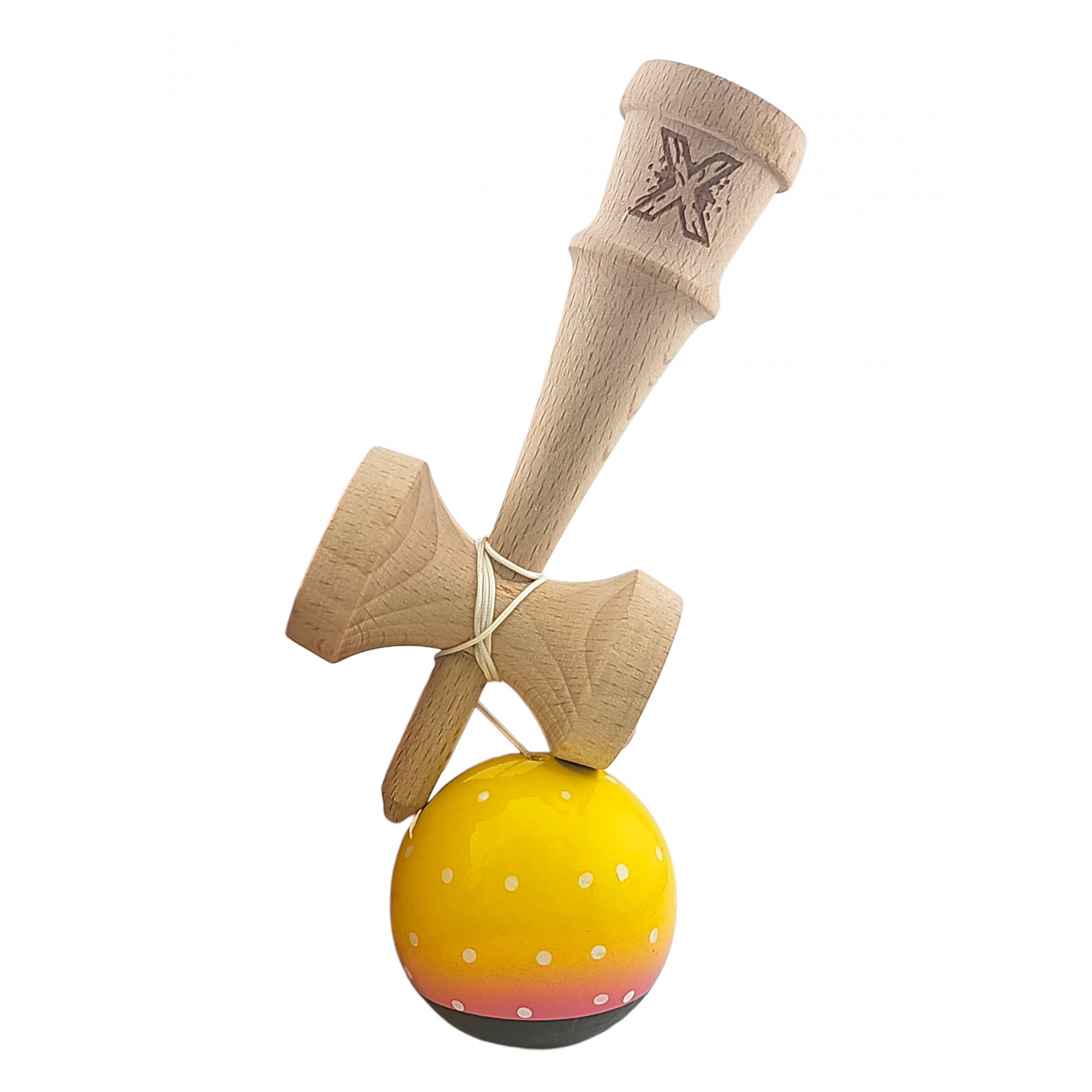 Kendama X Originala, Profesionala, Flippy, din Lemn, Super Sticky, 18 cm, Galben/Roz/Negru [5]