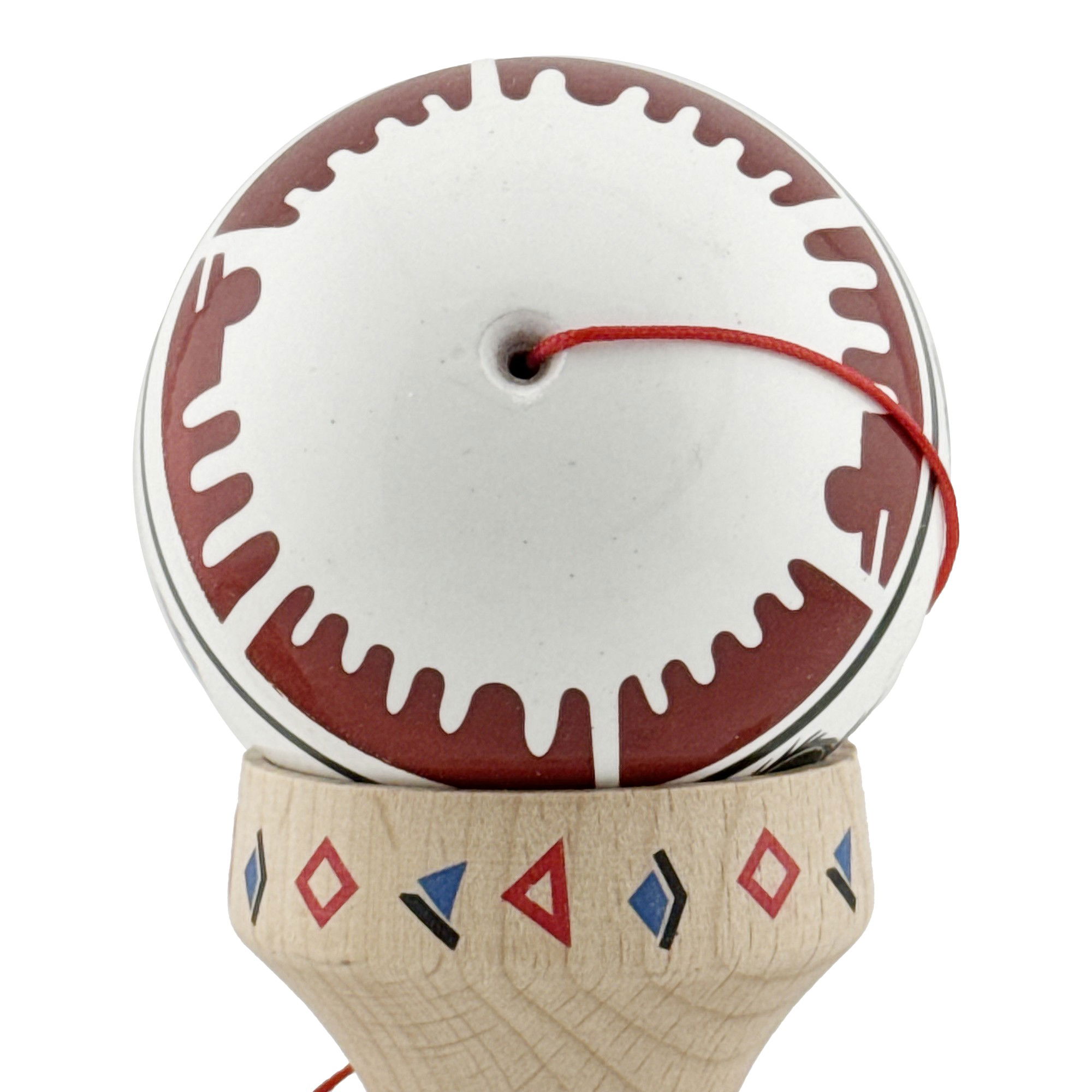 Kendama X Originala, Profesionala, Flippy, DRAGON Series, Super Sticky cu Cupe Mari King Size V3, Rulment Metalic si Gaura in Baza, din Lemn 18 cm, Ata 62/65 cm, Alb/Rosu inchis [10]