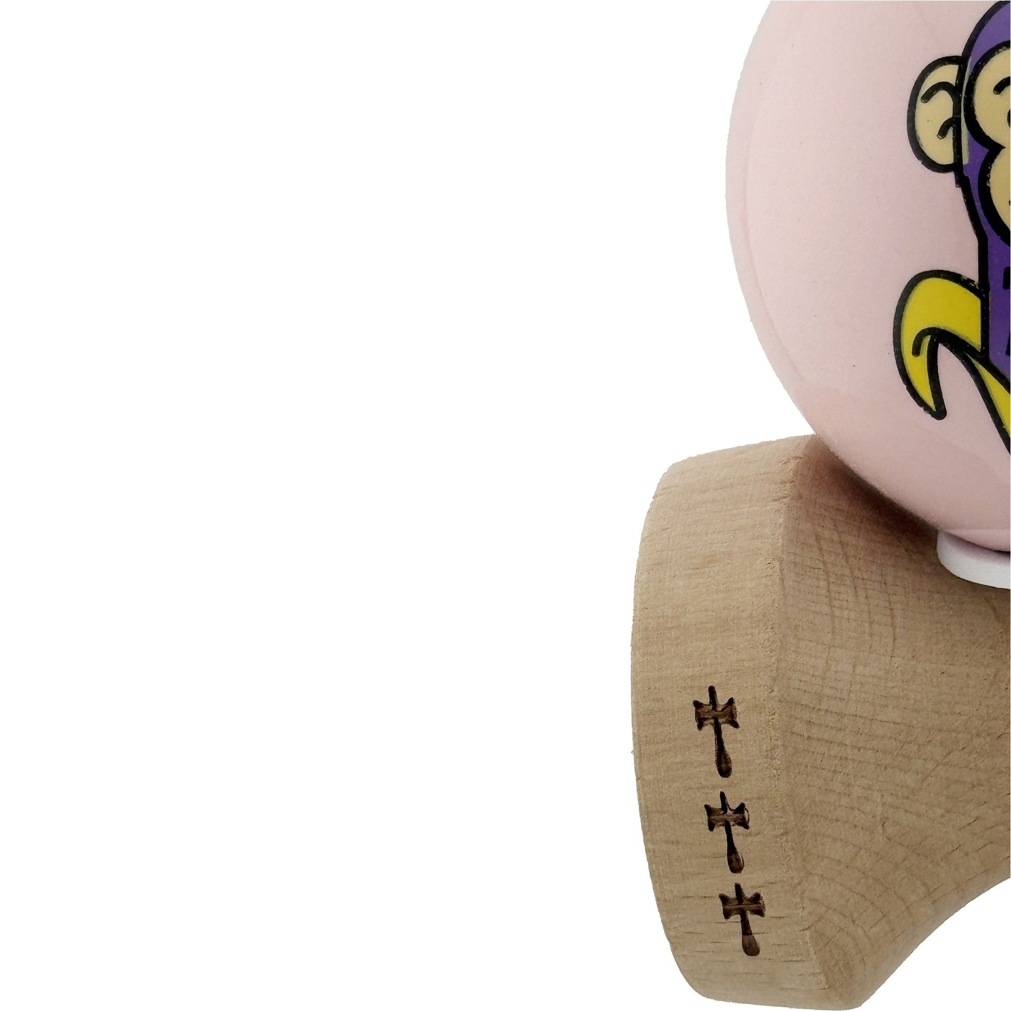 Kendama X Originala, Profesionala, Flippy, Violet Monkey, Super Sticky cu Cupe Mari King Size V3, Rulment Metalic si Gaura in Baza, din Lemn 18 cm, Ata 62/65 cm, Roz [8]