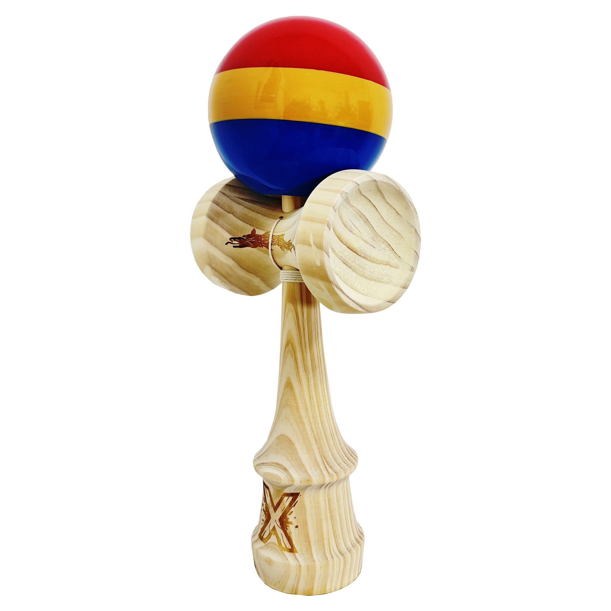 Kendama X Originala, Profesionala, Flippy, Inaltime 52 cm, SUPER BIG cu Cupe KING SIZE, Bila Super Sticky, Diametrul 17 cm, din Lemn, Multicolor [3]