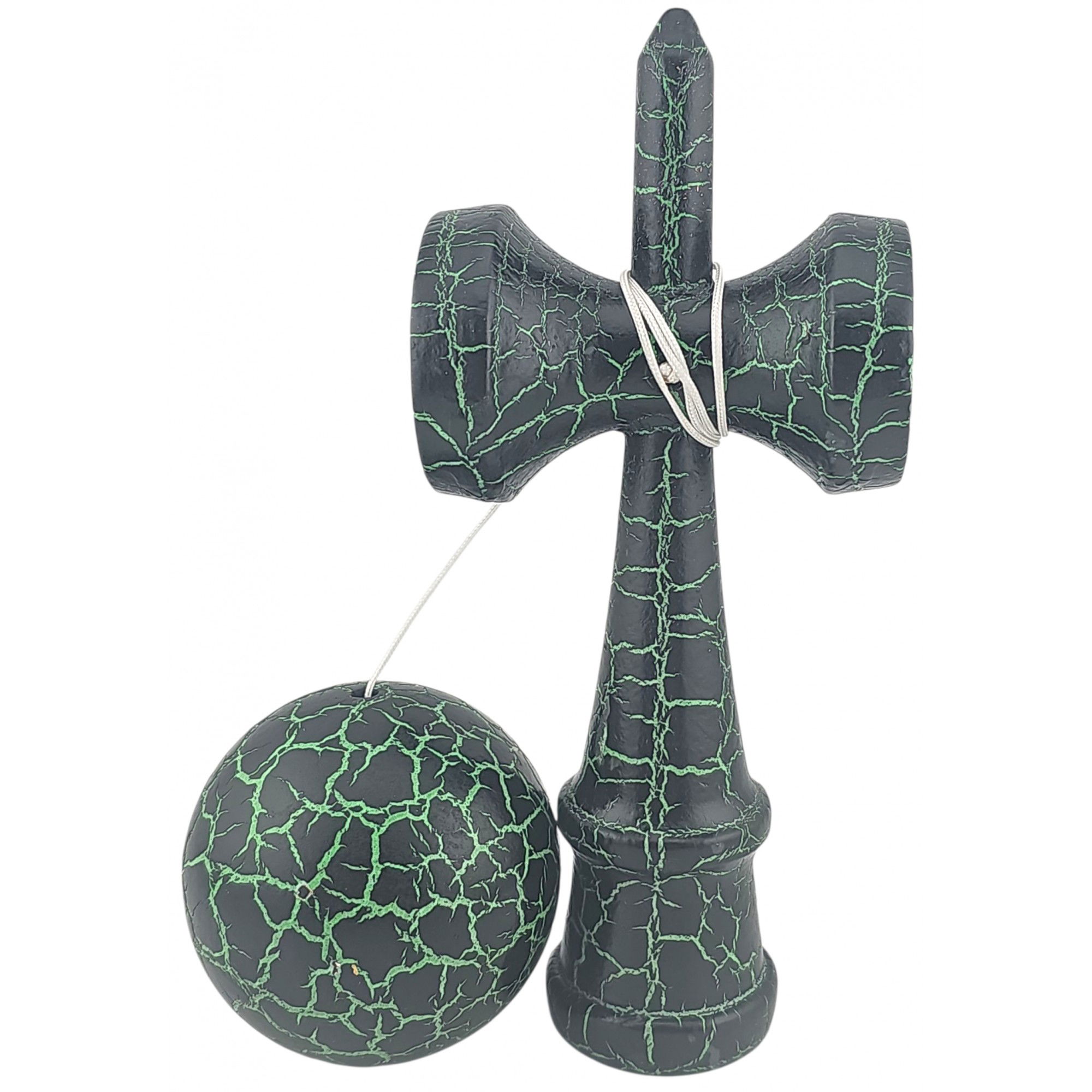 Kendama Cracked - Kendama X Originala, Profesionala, Flippy, Kendama Cracked, din Lemn – 18 cm, Crack Negru/Verde
