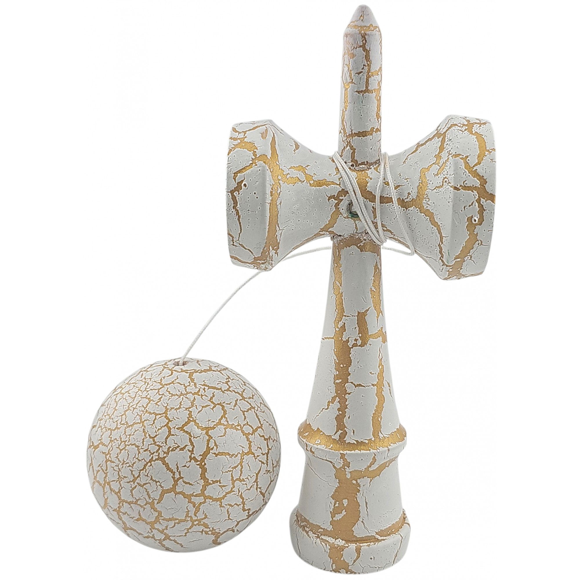 Kendama Cracked - Kendama X Originala, Profesionala, Flippy, Kendama Cracked, din Lemn – 18 cm, Alb/Galben