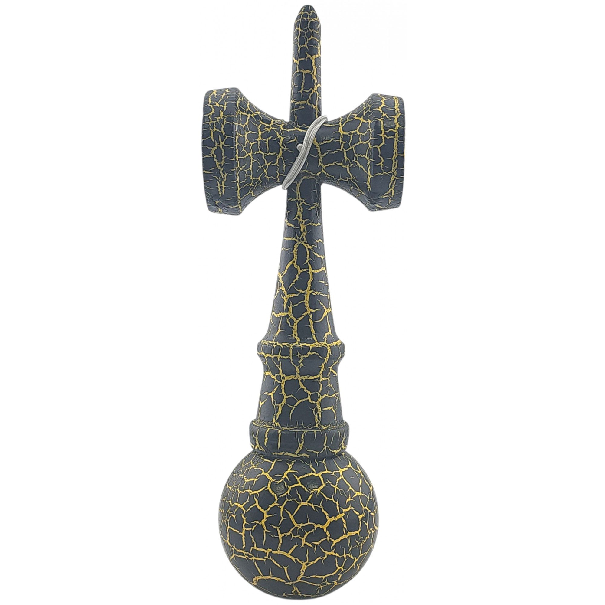 Kendama Cracked - Kendama X Originala, Profesionala, Flippy, Kendama Cracked, din Lemn – 18 cm, Crack Negru/Galben