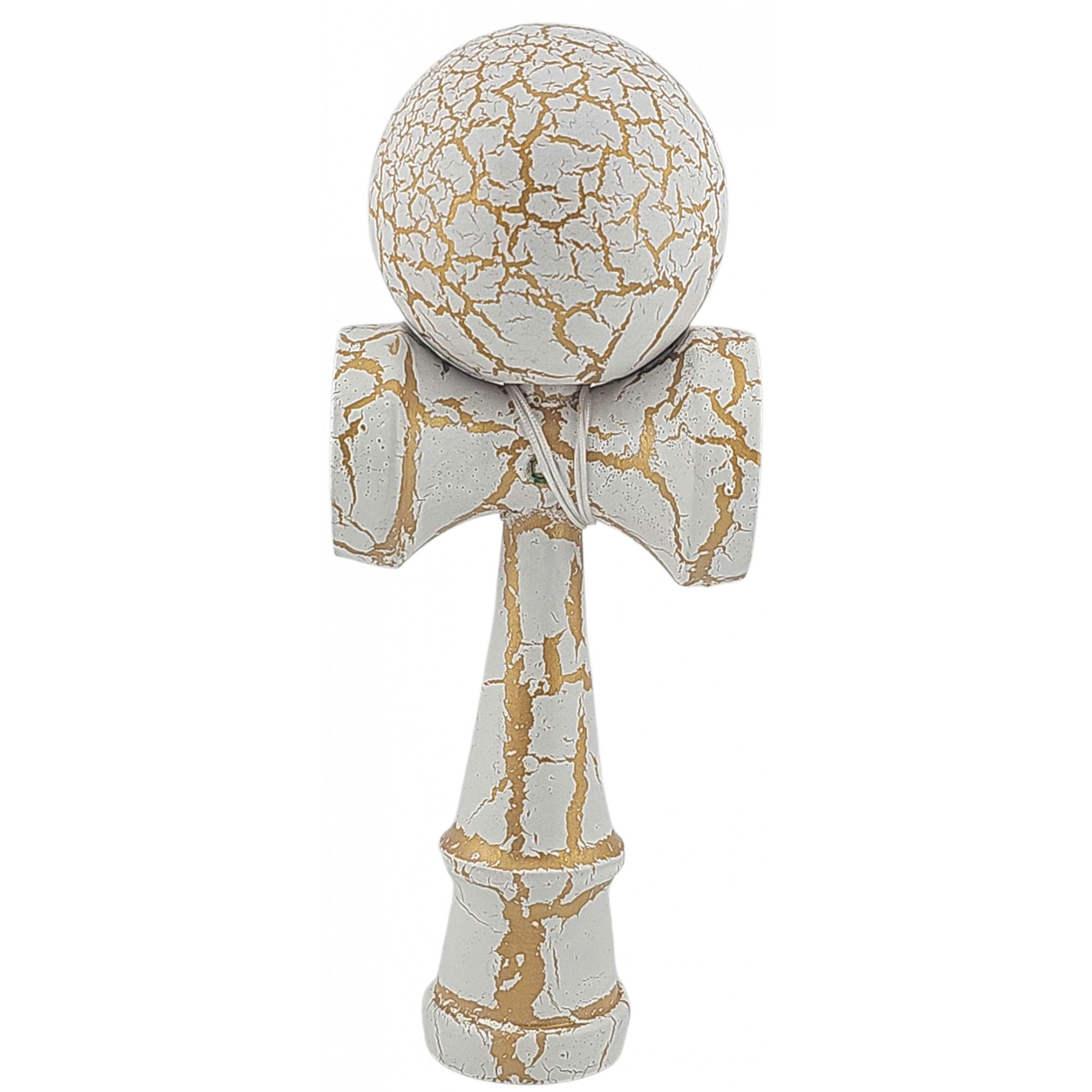 Kendama Cracked - Kendama X Originala, Profesionala, Flippy, Kendama Cracked, din Lemn – 18 cm, Alb/Galben