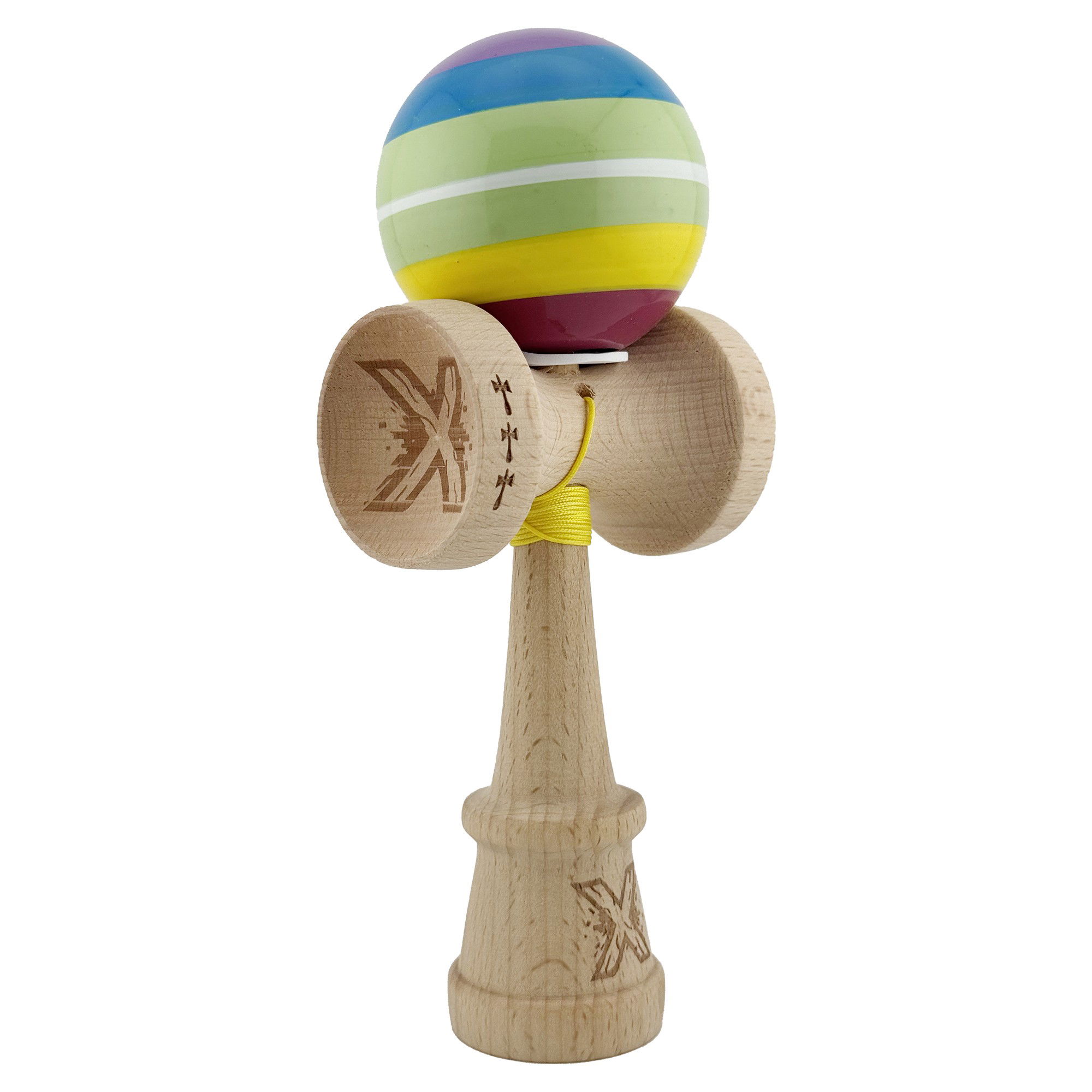 Kendama Super Sticky V3 Cupe Mari - Kendama X Originala, Profesionala, Flippy, Legendary Spectrum, Cupe Mari KING SIZE V3, Super Sticky, Gaura in Baza, Rulment Metalic, din lemn 18 cm, Ata 62/65 cm, Multicolor