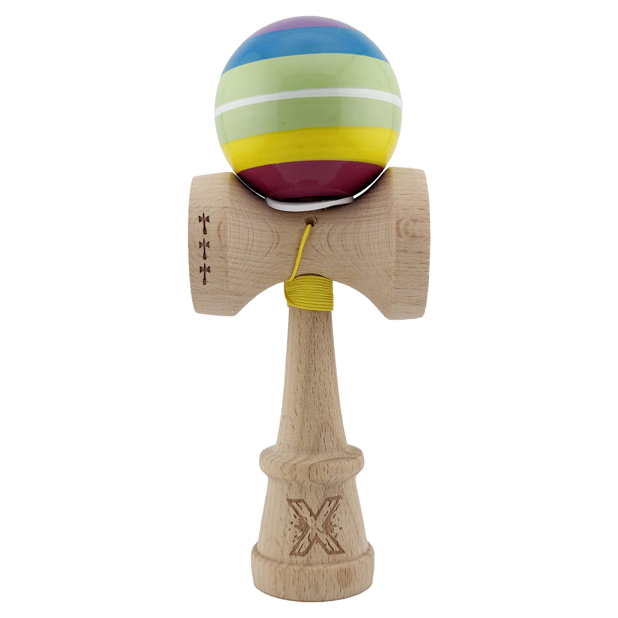 Kendama Super Sticky V3 Cupe Mari - Kendama X Originala, Profesionala, Flippy, Legendary Spectrum, Cupe Mari KING SIZE V3, Super Sticky, Gaura in Baza, Rulment Metalic, din lemn 18 cm, Ata 62/65 cm, Multicolor