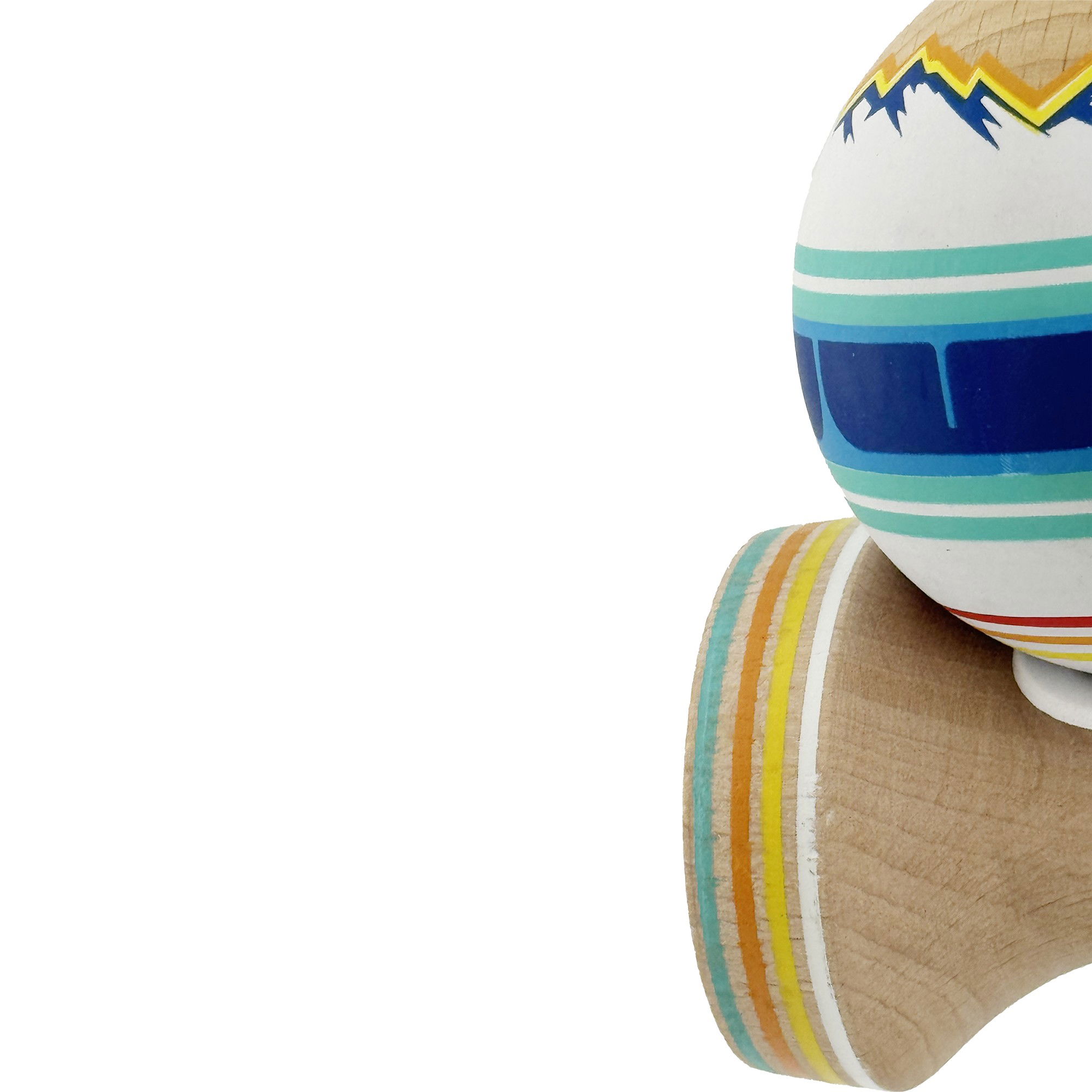 Kendama X Originala, Profesionala, Flippy, MOUNTAINS, Model Anti Skid cu Cupe Mari KING SIZE V3, Gaura in Baza, Rulment Metalic, din lemn 18 cm, Ata 62/65 cm, Albastru Multicolor [8]