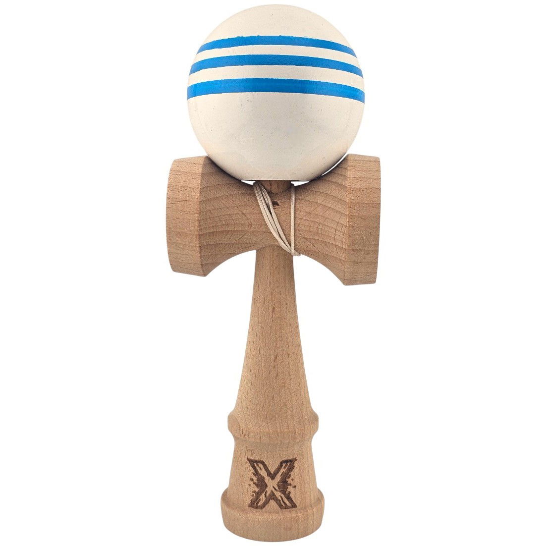 Kendama - Kendama X Originala, Profesionala, Flippy, Original Super Sticky, din Lemn, 18 cm, Dark Alb/Albastru