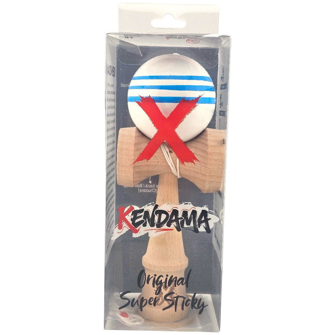 Kendama Super Sticky - Kendama X Originala, Profesionala, Flippy, Original Super Sticky, din Lemn, 18 cm, Dark Alb/Albastru