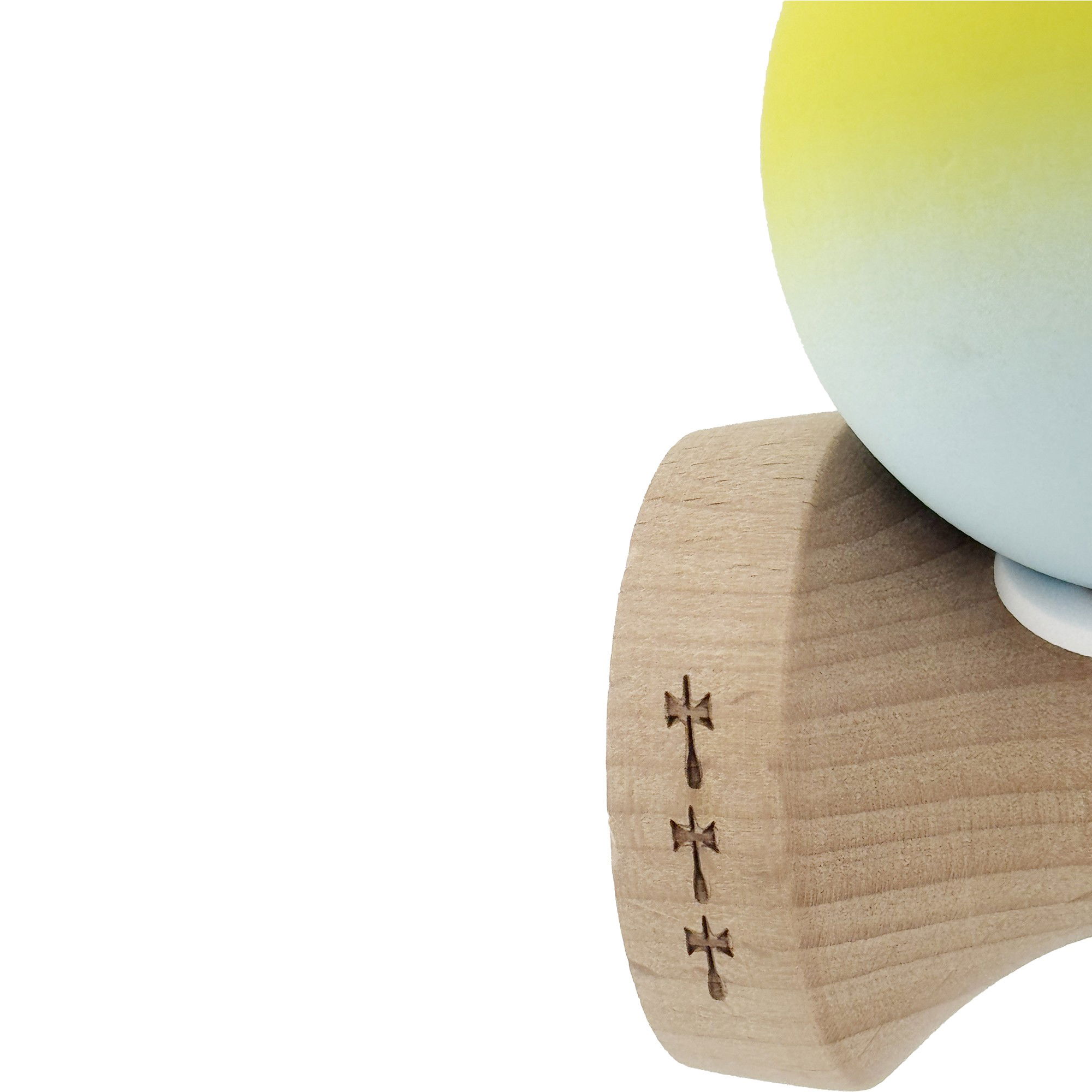 Kendama X Originala, Profesionala, Flippy, Rubber Grip, Cupe Mari KING SIZE V3, Gaura in Baza, Rulment Metalic, din lemn 18 cm, Ata 62/65 cm, Gradient Galben/Verde deschis [7]