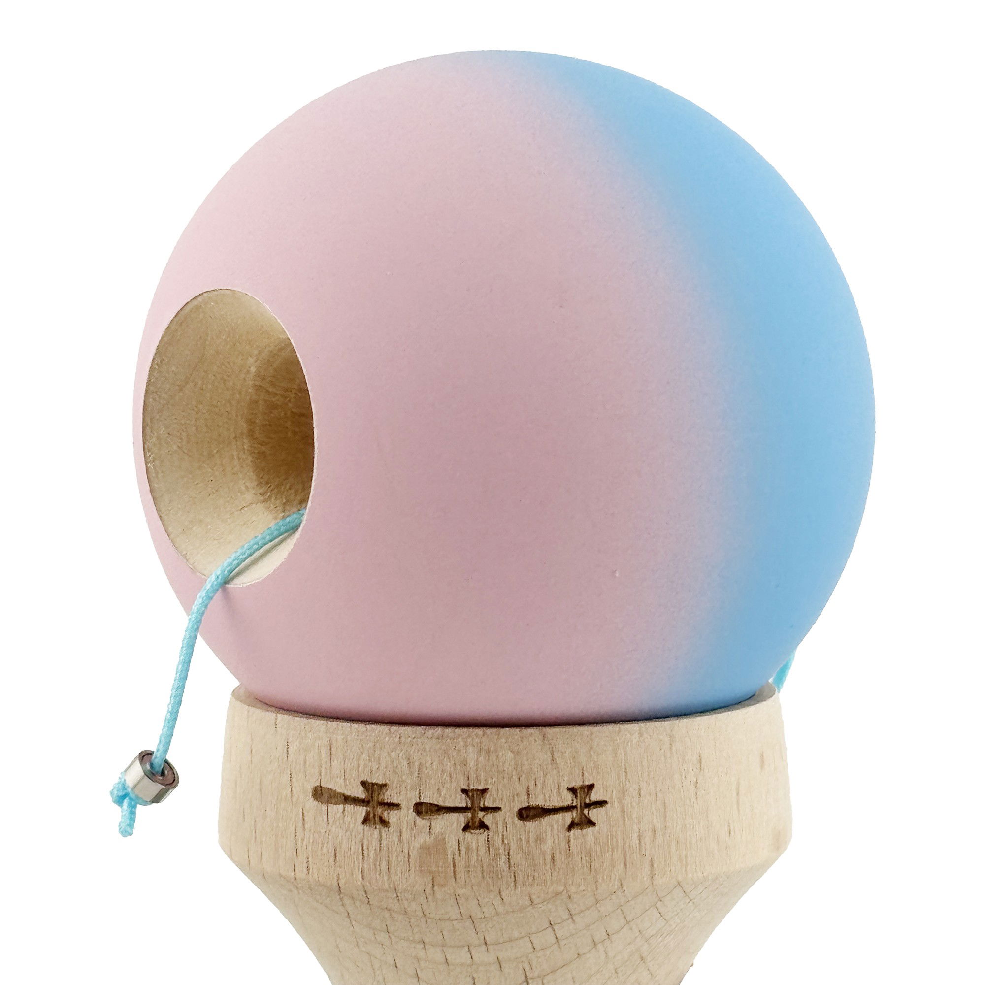 Kendama X Originala, Profesionala, Flippy, Rubber Grip, Cupe Mari KING SIZE V3, Gaura in Baza, Rulment Metalic, din lemn 18 cm, Ata 62/65 cm, Gradient Albastru/Roz [7]