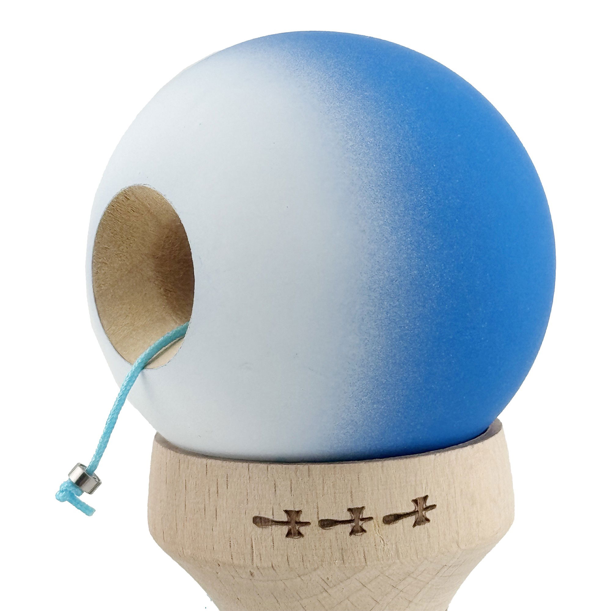 Kendama X Originala, Profesionala, Flippy, Rubber Grip, Cupe Mari KING SIZE V3, Gaura in Baza, Rulment Metalic, din lemn 18 cm, Ata 62/65 cm, Gradient Albastru/Alb [7]