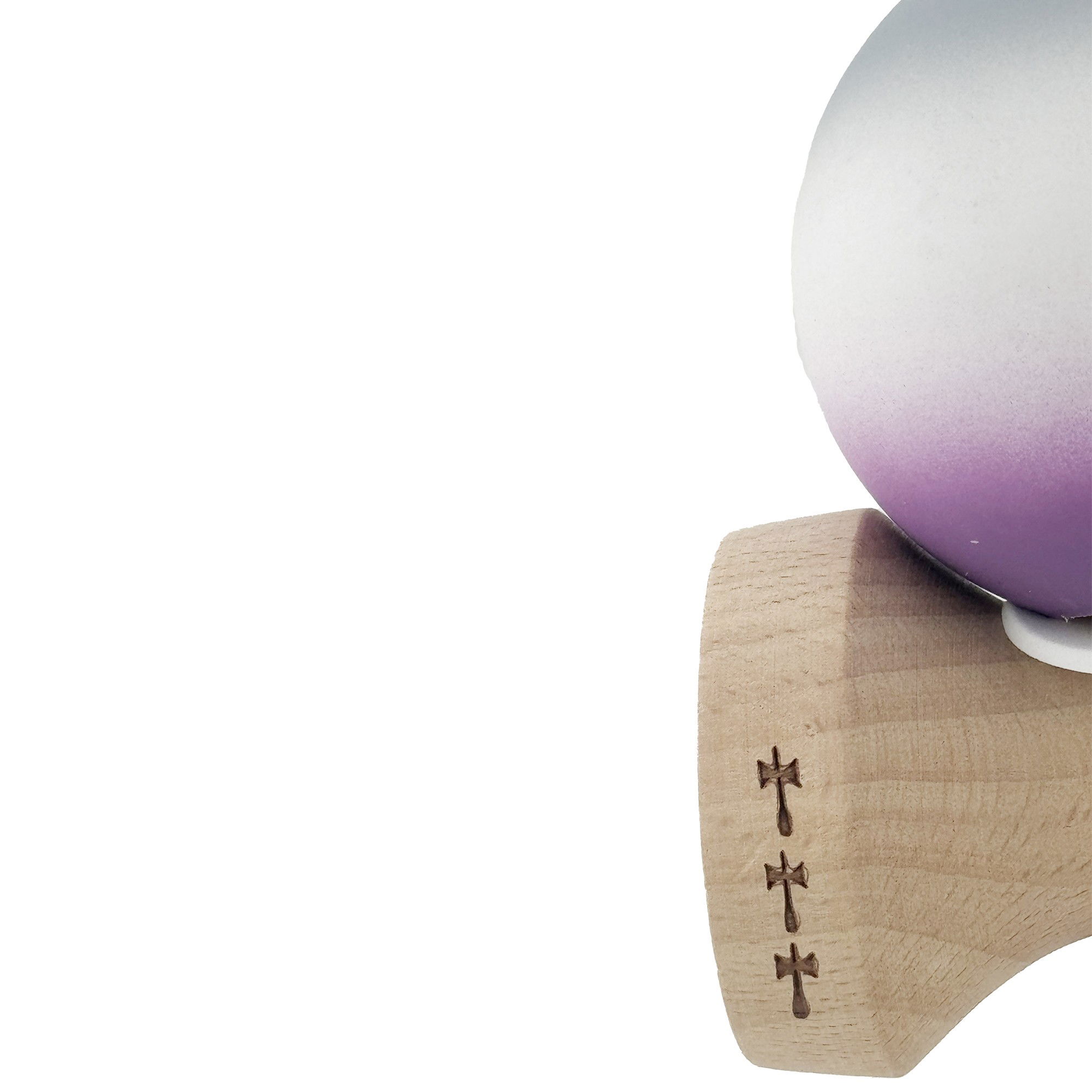 Kendama X Originala, Profesionala, Flippy, Rubber Grip, Cupe Mari KING SIZE V3, Gaura in Baza, Rulment Metalic, din lemn 18 cm, Ata 62/65 cm, Gradient Gri/Alb/Mov [7]