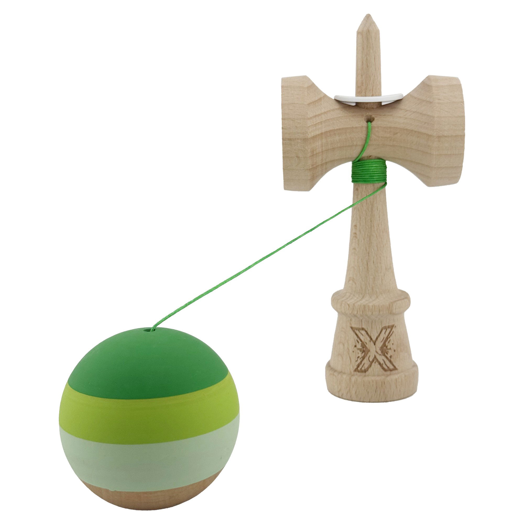 Kendama X Originala, Profesionala, Flippy, Rubber Grip, Cupe Mari KING SIZE V3, Gaura in Baza, Rulment Metalic, din lemn 18 cm, Ata 62/65 cm, Special Verde degrade [4]