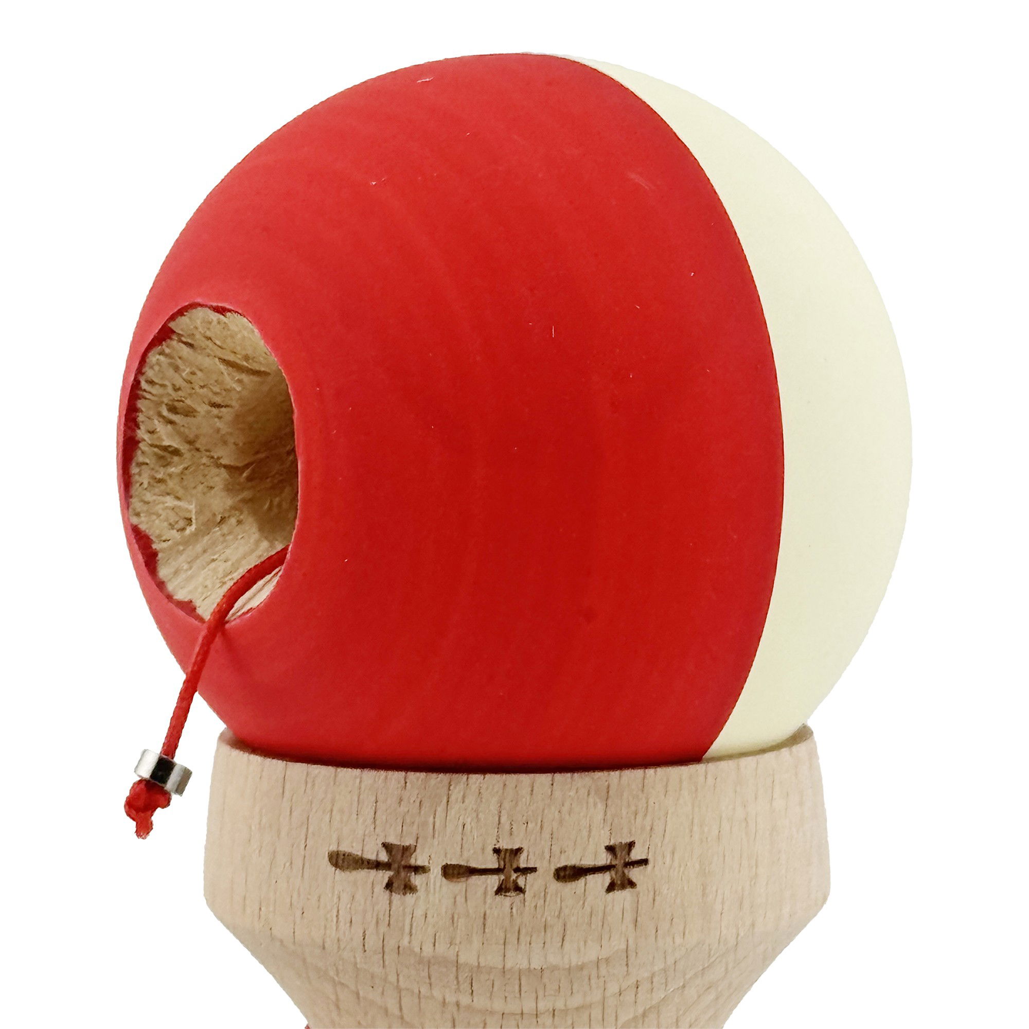 Kendama X Originala, Profesionala, Flippy, Rubber Grip, Cupe Mari KING SIZE V3, Gaura in Baza, Rulment Metalic, din lemn 18 cm, Ata 62/65 cm, Bicolor Galben/Rosu [7]