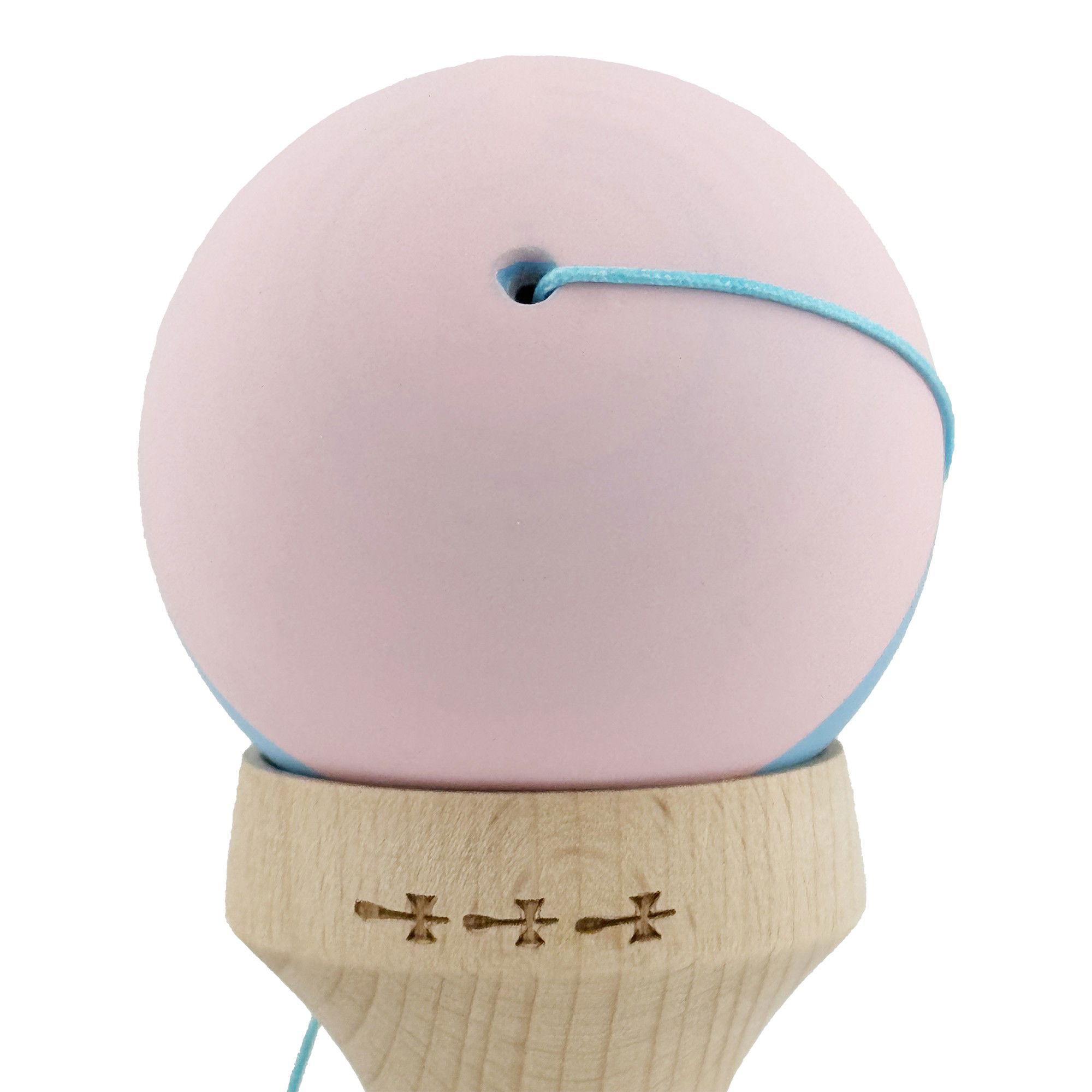Kendama X Originala, Profesionala, Flippy, Rubber Grip, Cupe Mari KING SIZE V3, Gaura in Baza, Rulment Metalic, din lemn 18 cm, Ata 62/65 cm, Bicolor Roz/Bleu [10]
