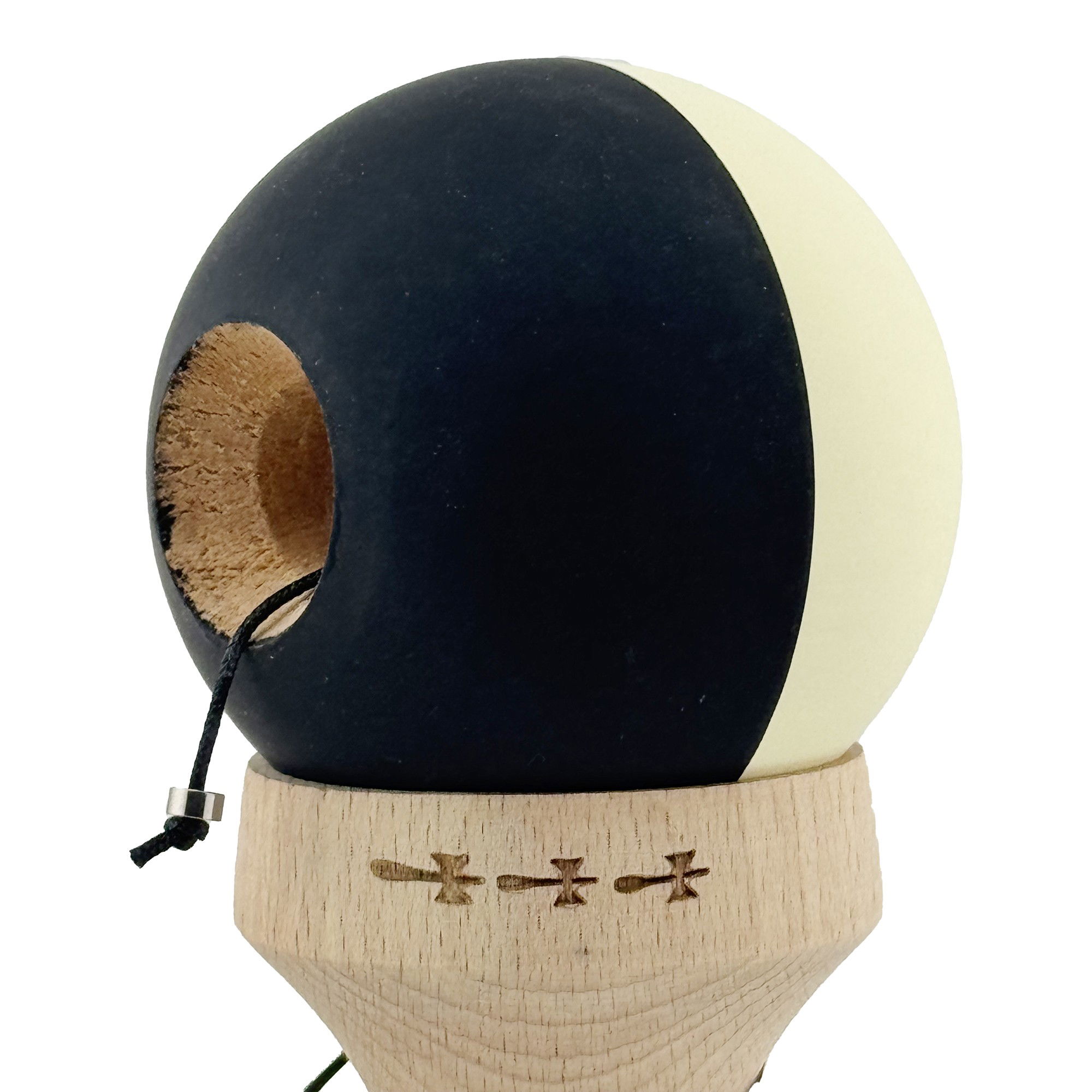 Kendama X Originala, Profesionala, Flippy, Rubber Grip, Cupe Mari KING SIZE V3, Gaura in Baza, Rulment Metalic, din lemn 18 cm, Ata 62/65 cm, Bicolor Galben/Negru [7]