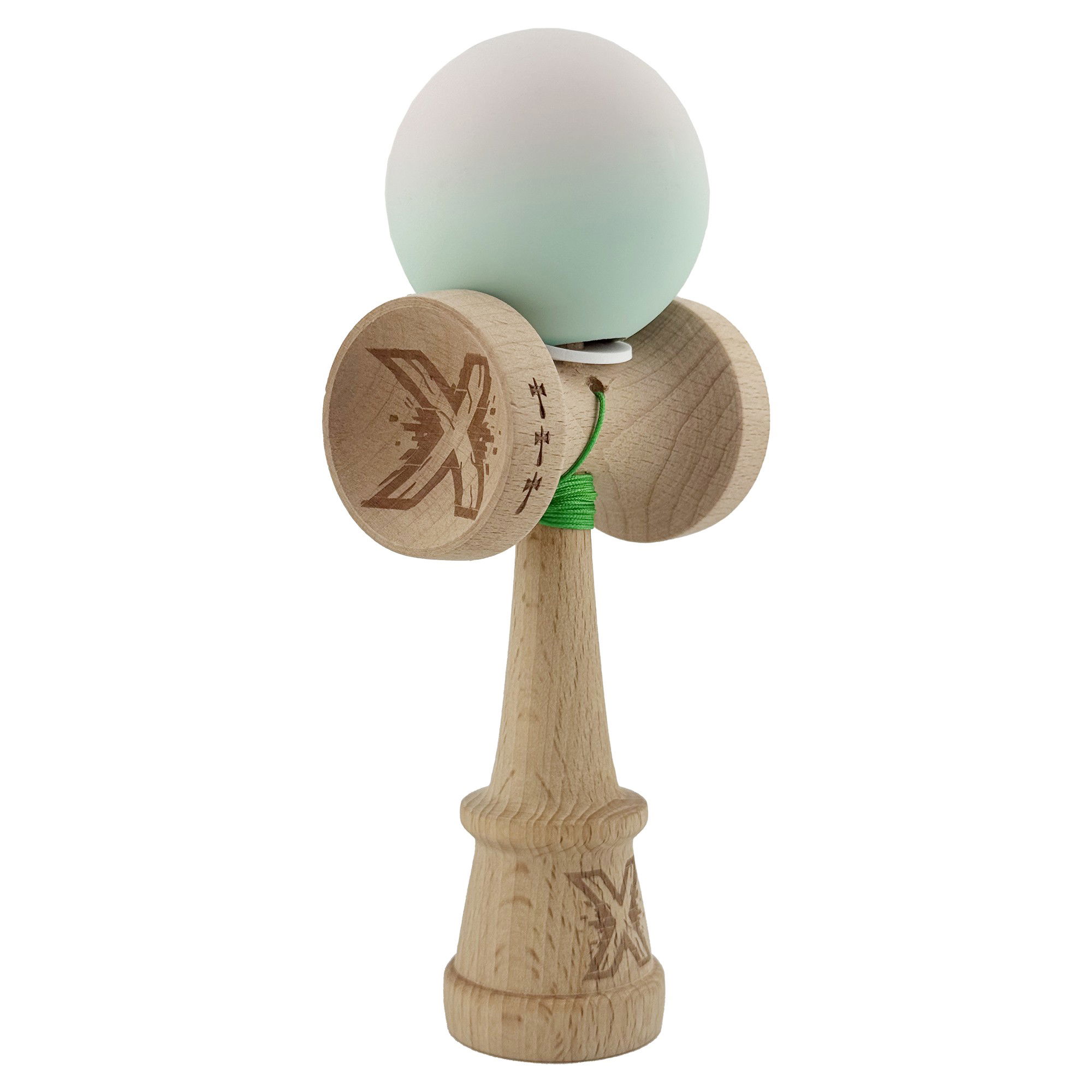 Kendama Rubber Grip V3 Cupe Mari - Kendama X Originala, Profesionala, Flippy, Rubber Grip, Cupe Mari KING SIZE V3, Gaura in Baza, Rulment Metalic, din lemn 18 cm, Ata 62/65 cm, Gradient Roz/Verde