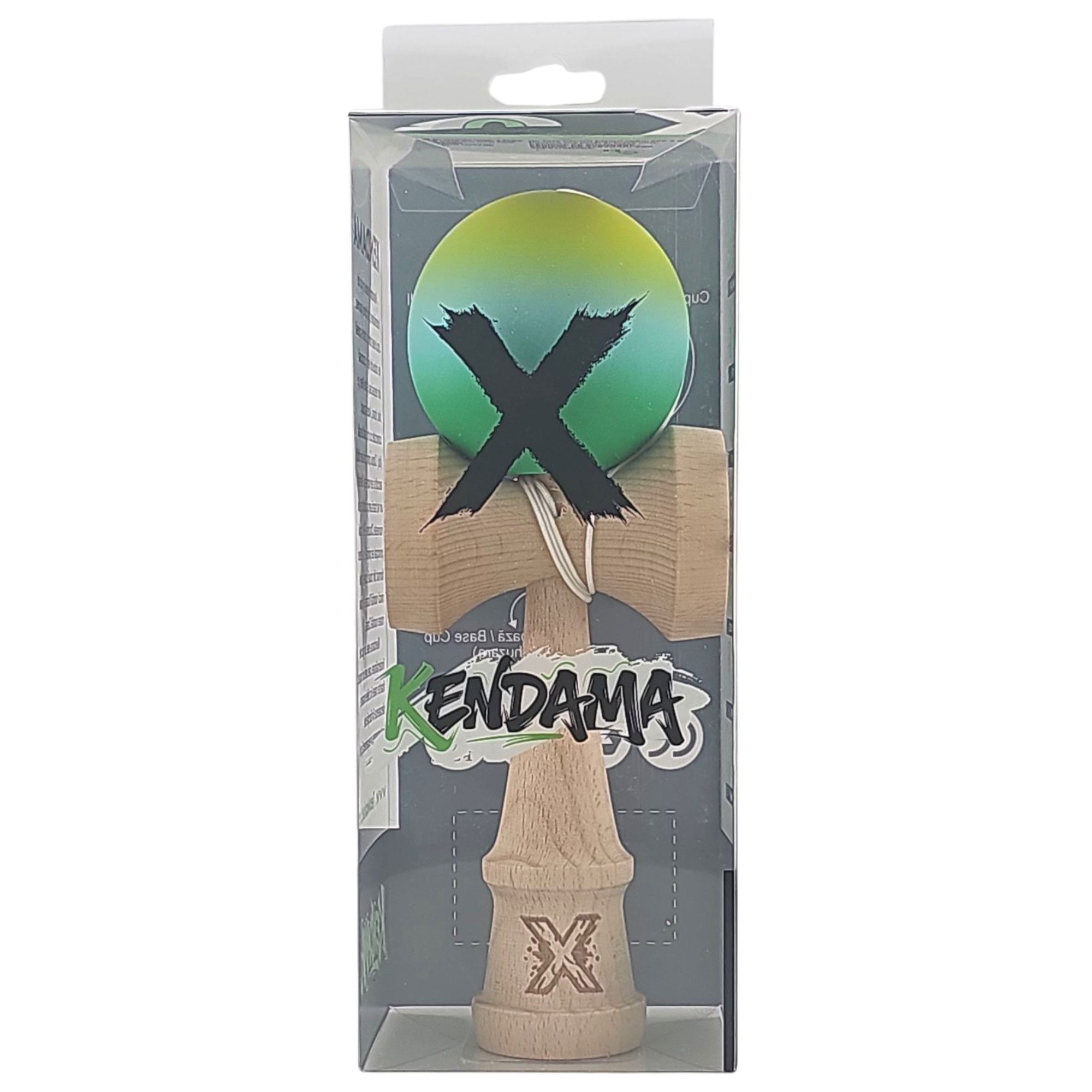 Kendama X Originala, Profesionala, Flippy, Rubber Grip, din Lemn, 18 cm, Galben/Albastru/Verde [4]