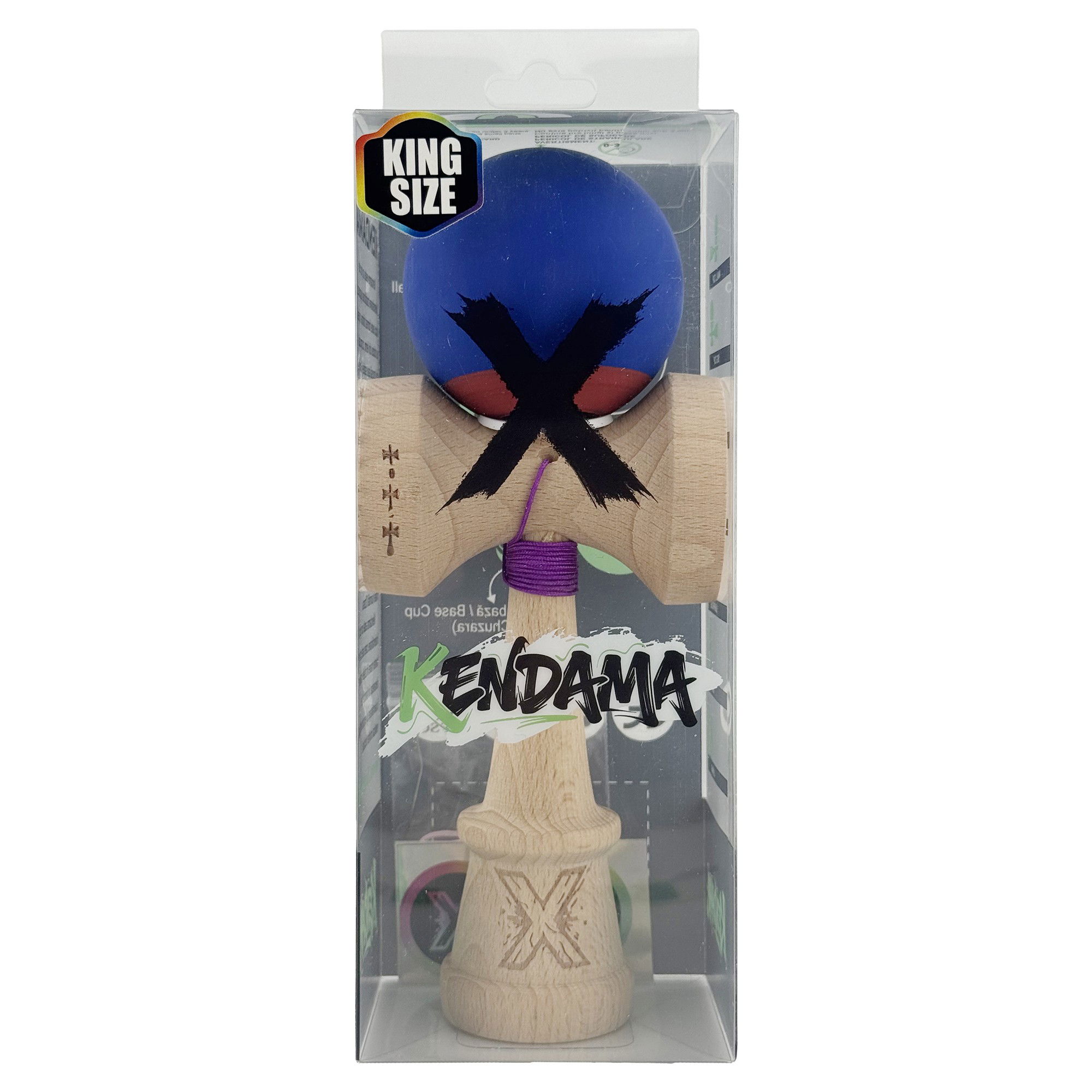 Kendama X Originala, Profesionala, Flippy, Rubber Grip, Cupe Mari KING SIZE V3, Gaura in Baza, Rulment Metalic, din lemn 18 cm, Ata 62/65 cm, Bicolor Albastru inchis/Rosu [6]