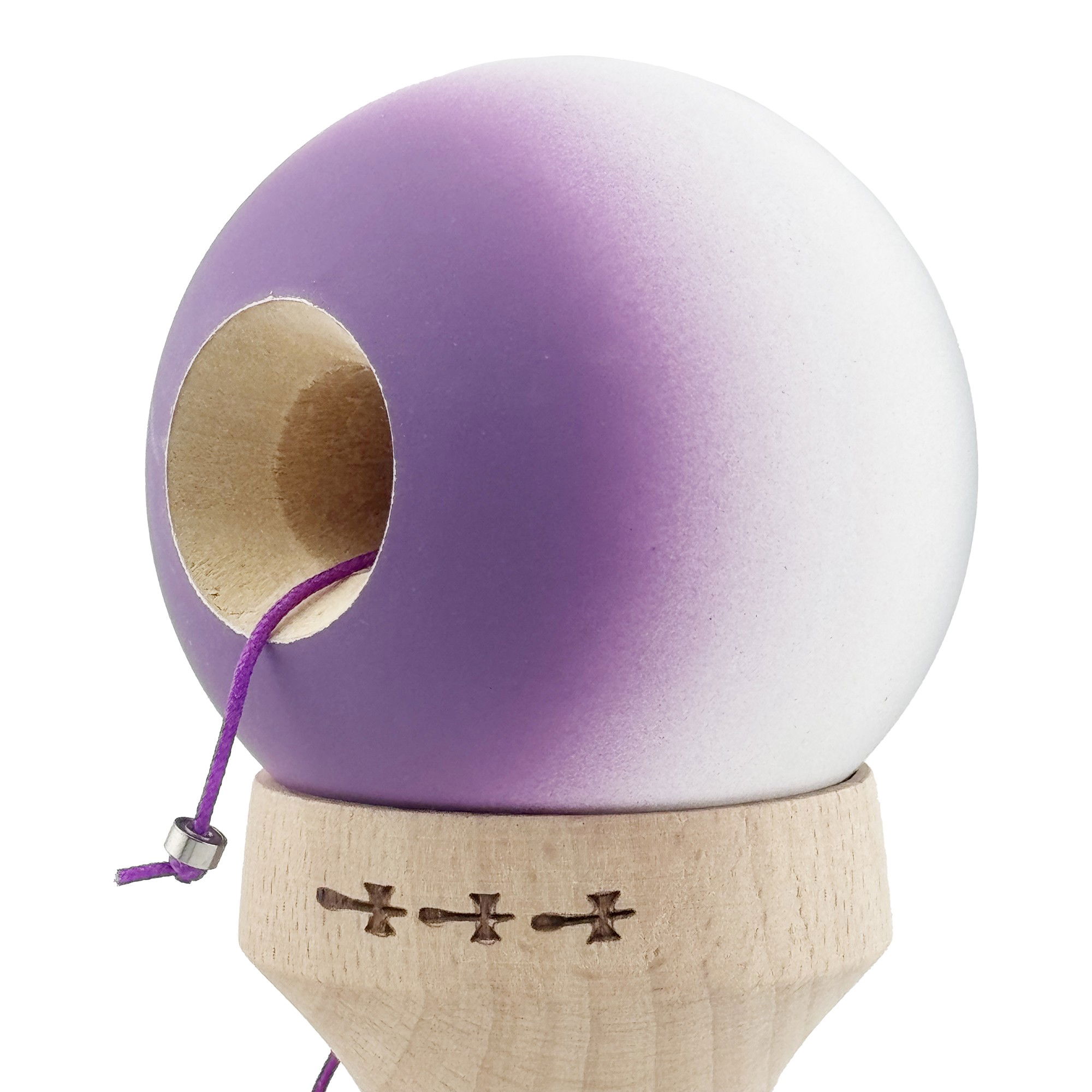 Kendama X Originala, Profesionala, Flippy, Rubber Grip, Cupe Mari KING SIZE V3, Gaura in Baza, Rulment Metalic, din lemn 18 cm, Ata 62/65 cm, Gradient Gri/Alb/Mov [6]