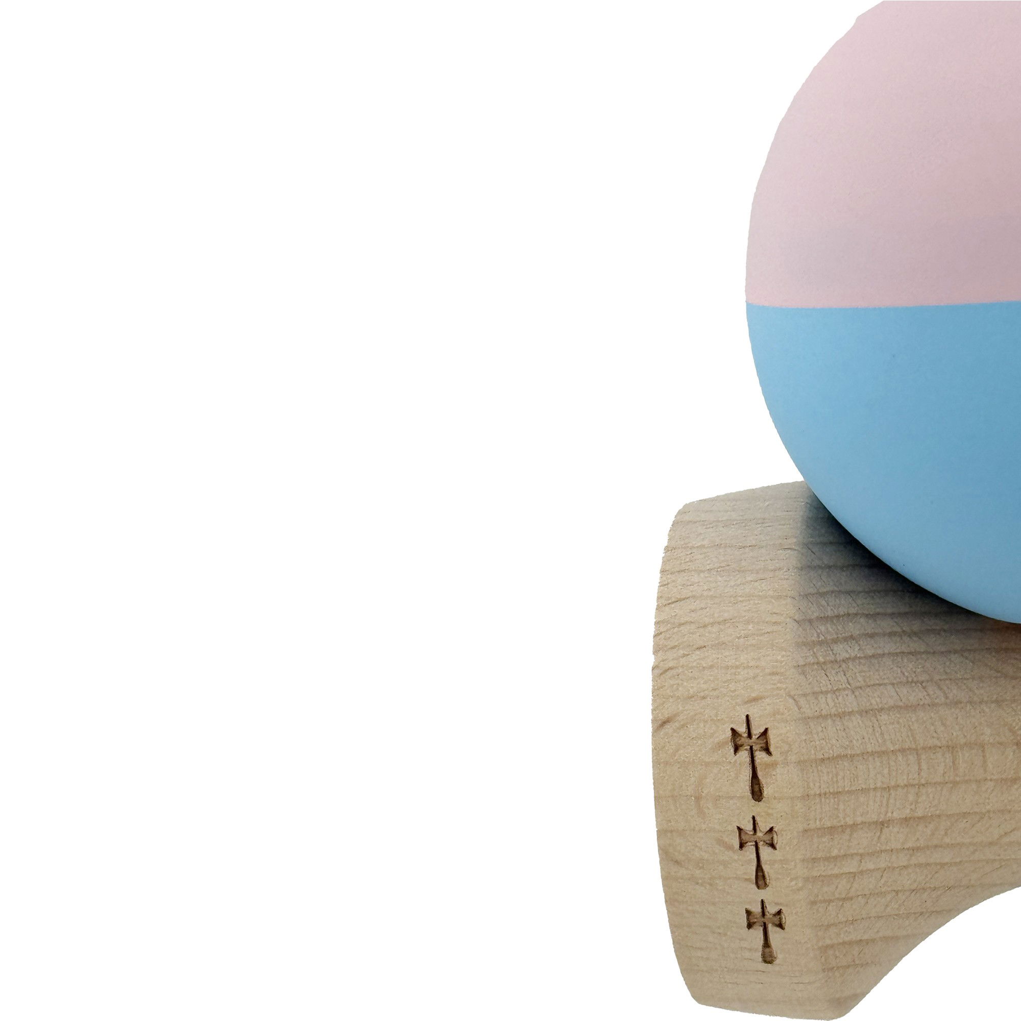 Kendama X Originala, Profesionala, Flippy, Rubber Grip, Cupe Mari KING SIZE V3, Gaura in Baza, Rulment Metalic, din lemn 18 cm, Ata 62/65 cm, Bicolor Roz/Bleu [8]