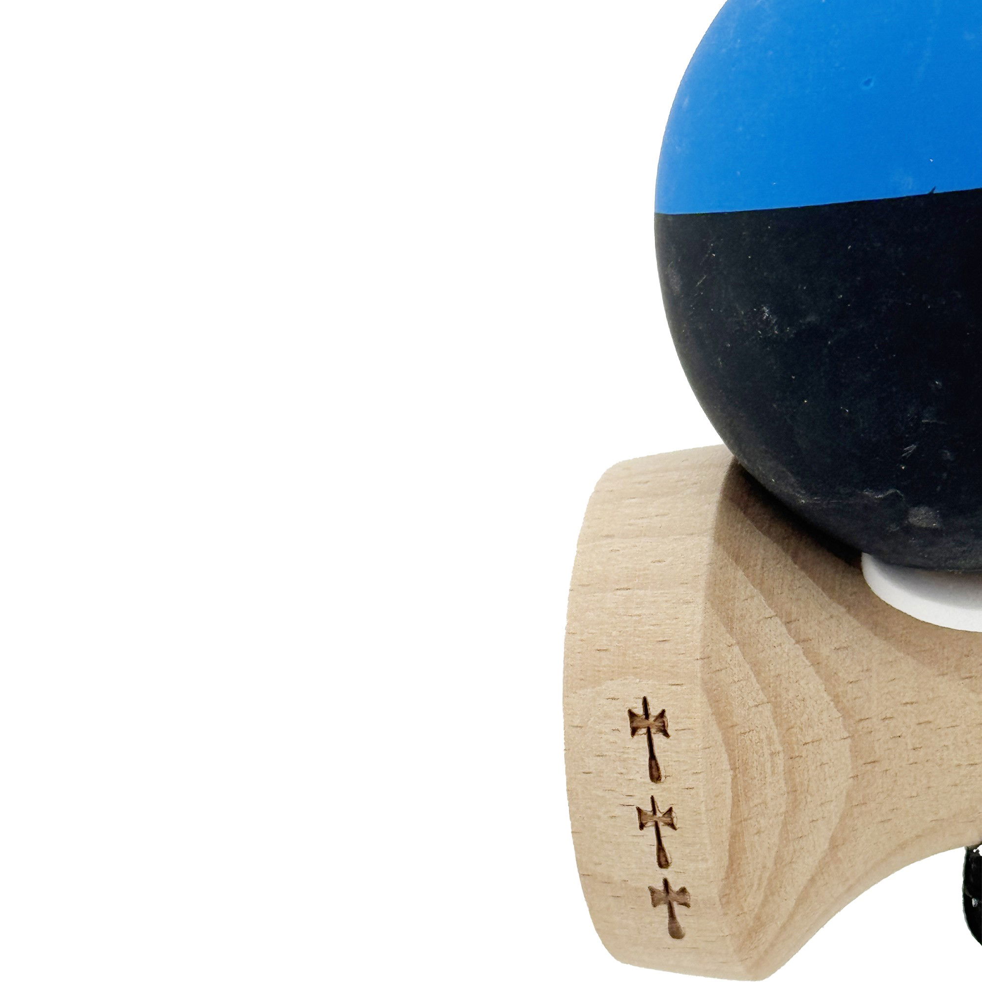 Kendama X Originala, Profesionala, Flippy, Rubber Grip, Cupe Mari KING SIZE V3, Gaura in Baza, Rulment Metalic, din lemn 18 cm, Ata 62/65 cm, Bicolor Albastru/Negru [8]