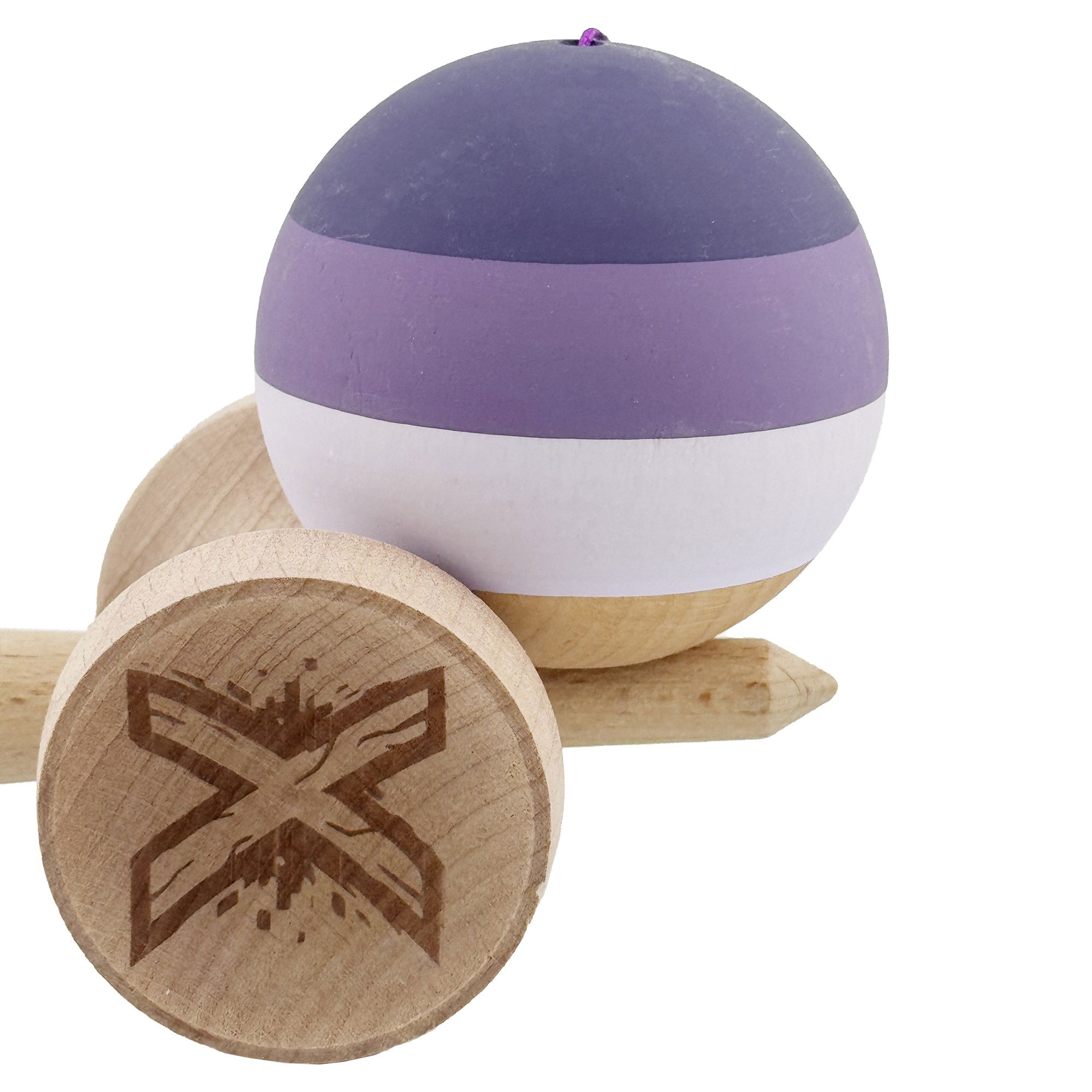 Kendama X Originala, Profesionala, Flippy, Rubber Grip, Cupe Mari KING SIZE V3, Gaura in Baza, Rulment Metalic, din lemn 18 cm, Ata 62/65 cm, Special Purpuriu/Mov/Lila [9]
