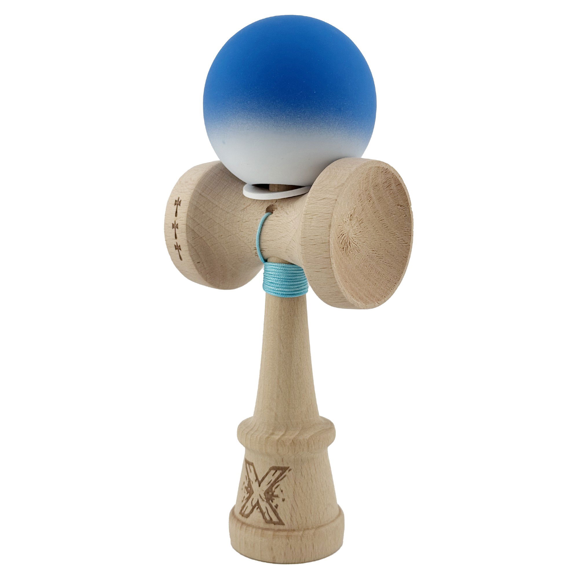 Kendama X Originala, Profesionala, Flippy, Rubber Grip, Cupe Mari KING SIZE V3, Gaura in Baza, Rulment Metalic, din lemn 18 cm, Ata 62/65 cm, Gradient Albastru/Alb [3]