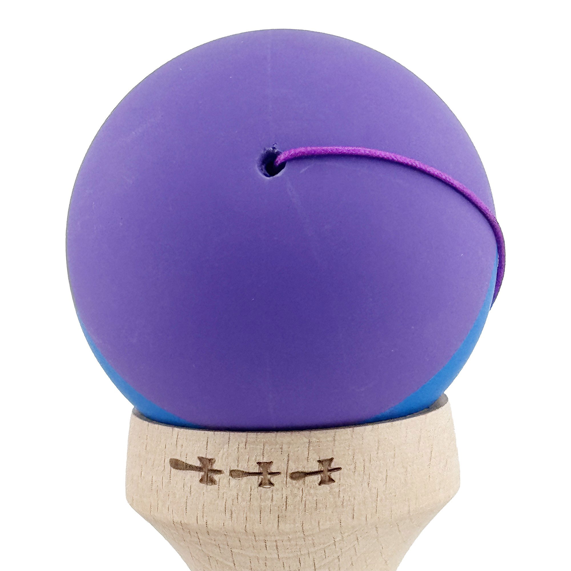 Kendama X Originala, Profesionala, Flippy, Rubber Grip, Cupe Mari KING SIZE V3, Gaura in Baza, Rulment Metalic, din lemn 18 cm, Ata 62/65 cm, Bicolor Mov/Albastru [10]