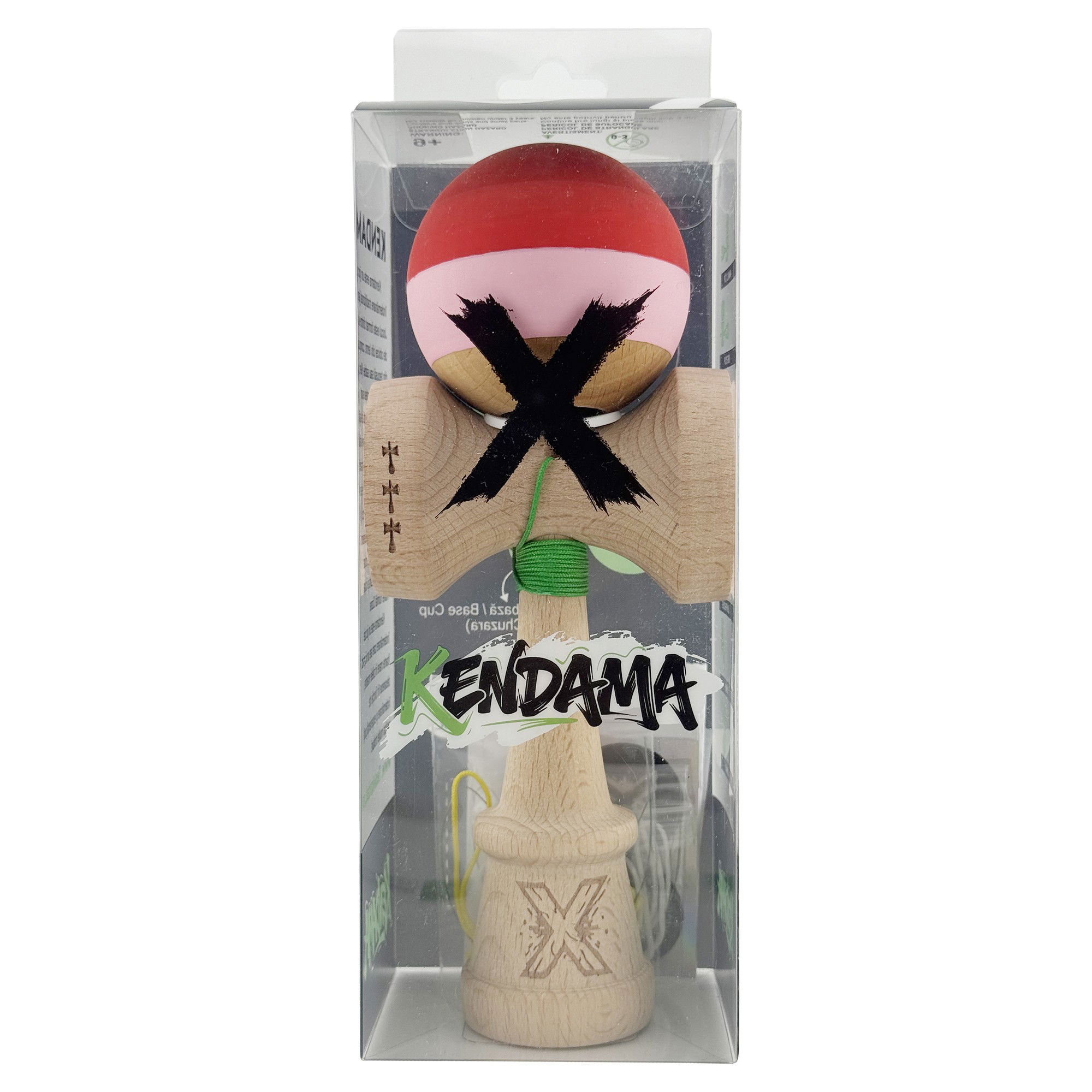 Kendama X Originala, Profesionala, Flippy, Rubber Grip, Cupe Mari KING SIZE V3, Gaura in Baza, Rulment Metalic, din lemn 18 cm, Ata 62/65 cm, Special Rosu/Roz/Maro [6]