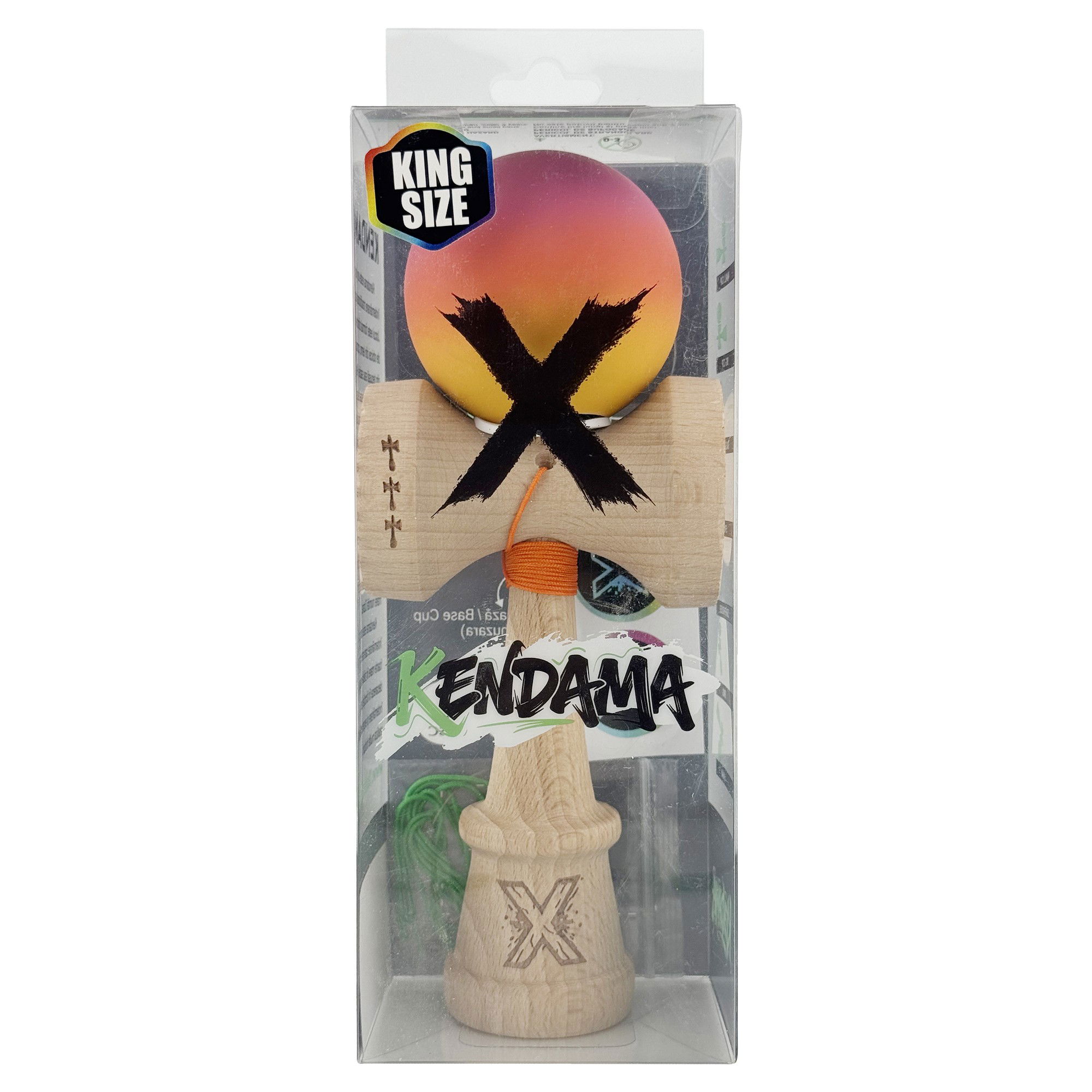 Kendama X Originala, Profesionala, Flippy, Rubber Grip, din Lemn, 18 cm, V3, Roz/Portocaliu/Galben [6]