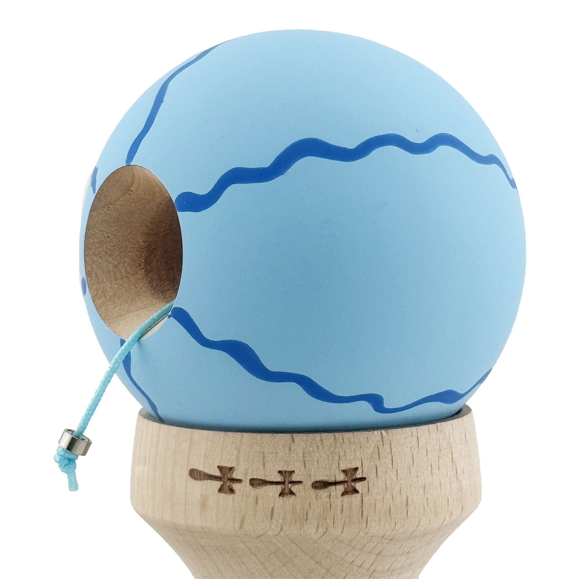 Kendama X Originala, Profesionala, Flippy, Rubber Grip, Cupe Mari KING SIZE V3, Gaura in Baza, Rulment Metalic, din lemn 18 cm, Ata 62/65 cm, Special Albastru deschis [6]