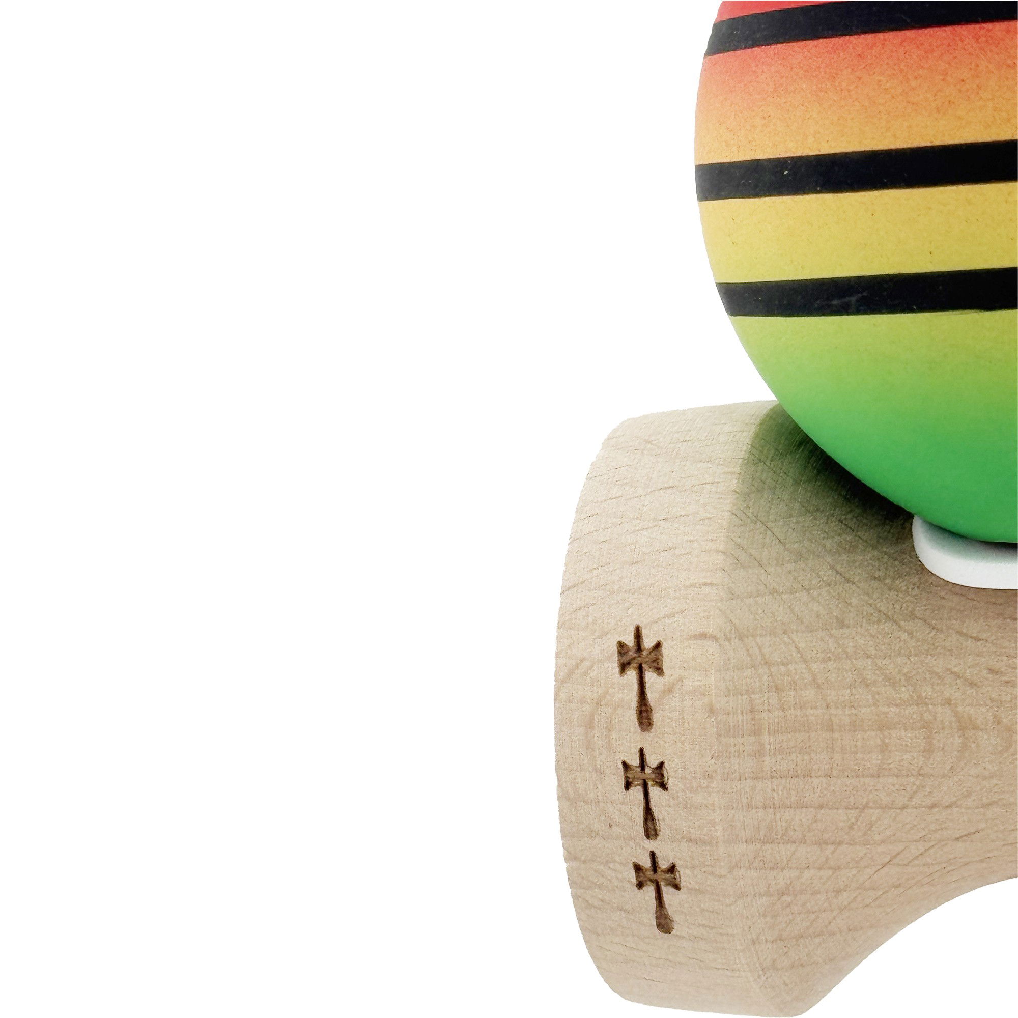 Kendama X Originala, Profesionala, Flippy, Rubber Grip, Cupe Mari KING SIZE V3, Gaura in Baza, Rulment Metalic, din lemn 18 cm, Ata 62/65 cm, Special Rosu/Galben/Verde [8]