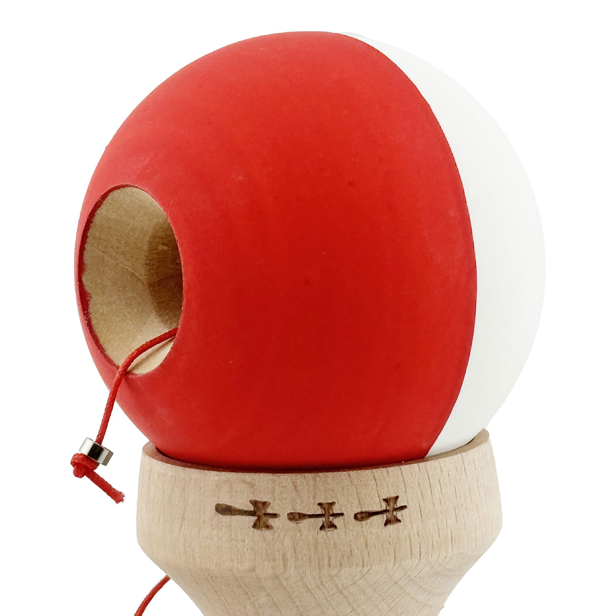 Kendama X Originala, Profesionala, Flippy, Rubber Grip, Cupe Mari KING SIZE V3, Gaura in Baza, Rulment Metalic, din lemn 18 cm, Ata 62/65 cm, Bicolor Alb/Rosu [7]