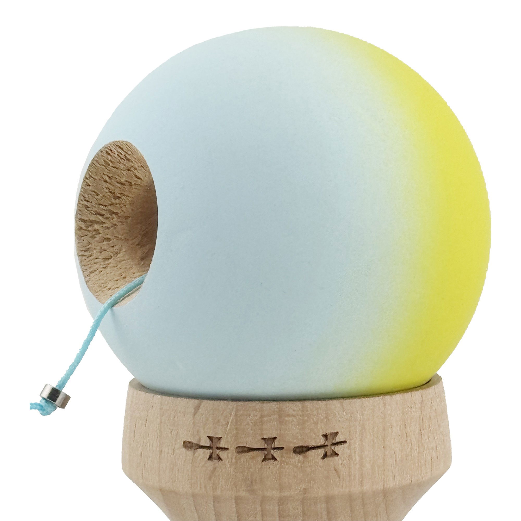 Kendama X Originala, Profesionala, Flippy, Rubber Grip, Cupe Mari KING SIZE V3, Gaura in Baza, Rulment Metalic, din lemn 18 cm, Ata 62/65 cm, Gradient Galben/Verde deschis [6]