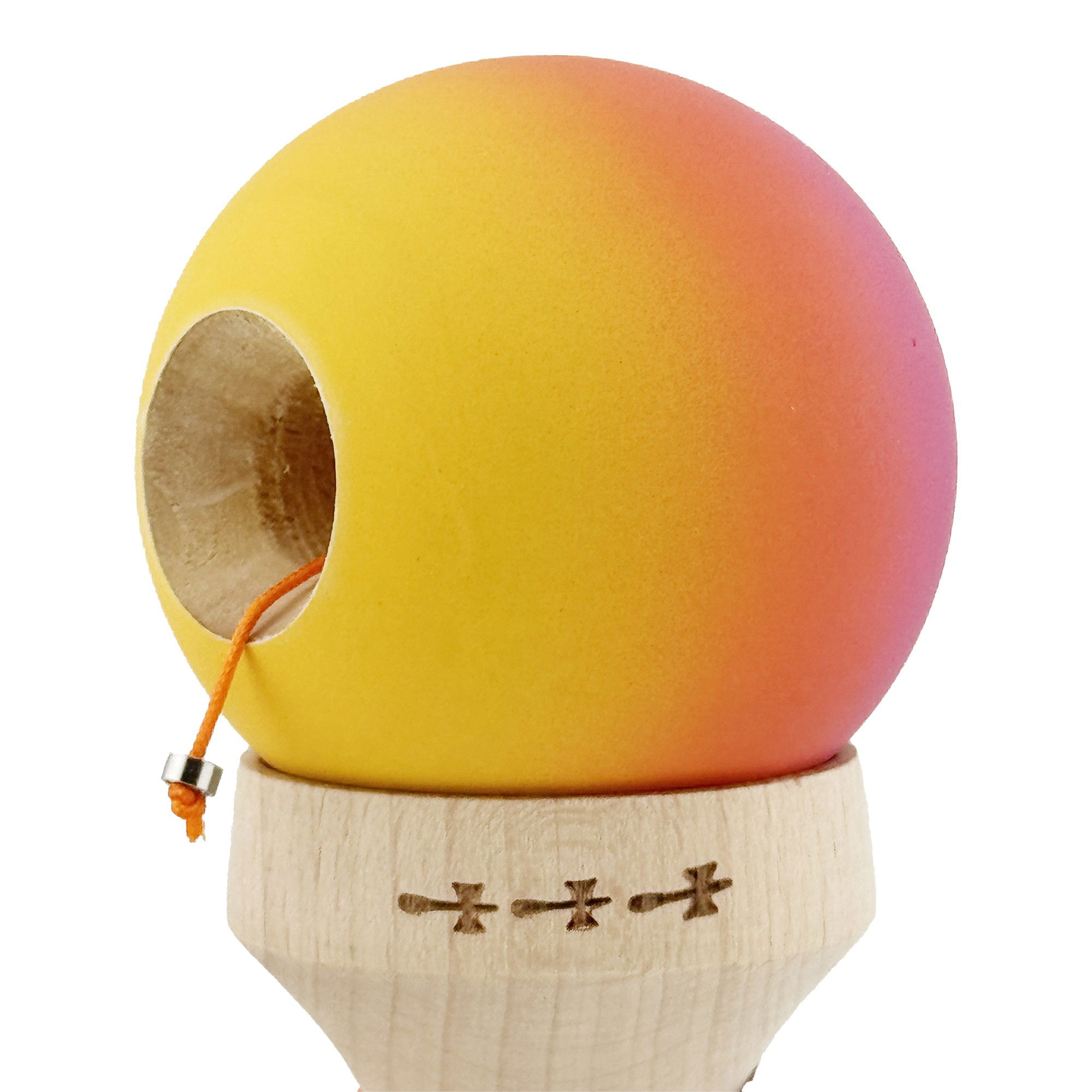 Kendama X Originala, Profesionala, Flippy, Rubber Grip, din Lemn, 18 cm, V3, Roz/Portocaliu/Galben [7]