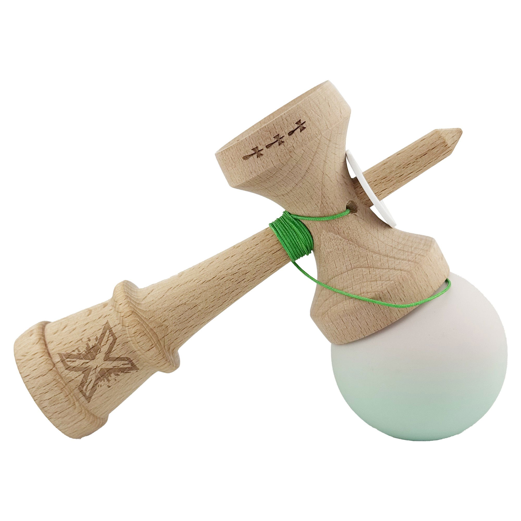 Kendama X Originala, Profesionala, Flippy, Rubber Grip, Cupe Mari KING SIZE V3, Gaura in Baza, Rulment Metalic, din lemn 18 cm, Ata 62/65 cm, Gradient Roz/Verde [9]