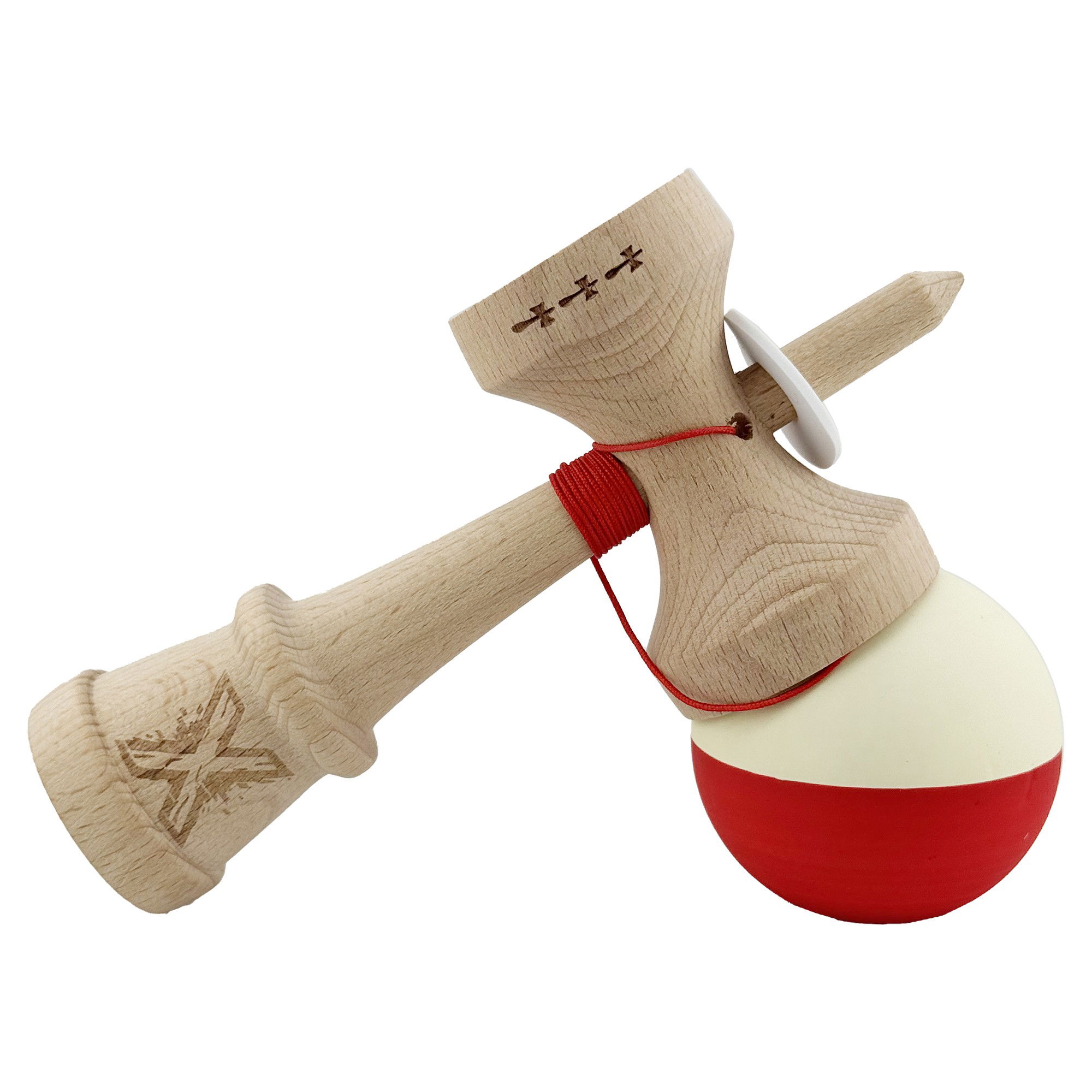 Kendama X Originala, Profesionala, Flippy, Rubber Grip, Cupe Mari KING SIZE V3, Gaura in Baza, Rulment Metalic, din lemn 18 cm, Ata 62/65 cm, Bicolor Galben/Rosu [5]