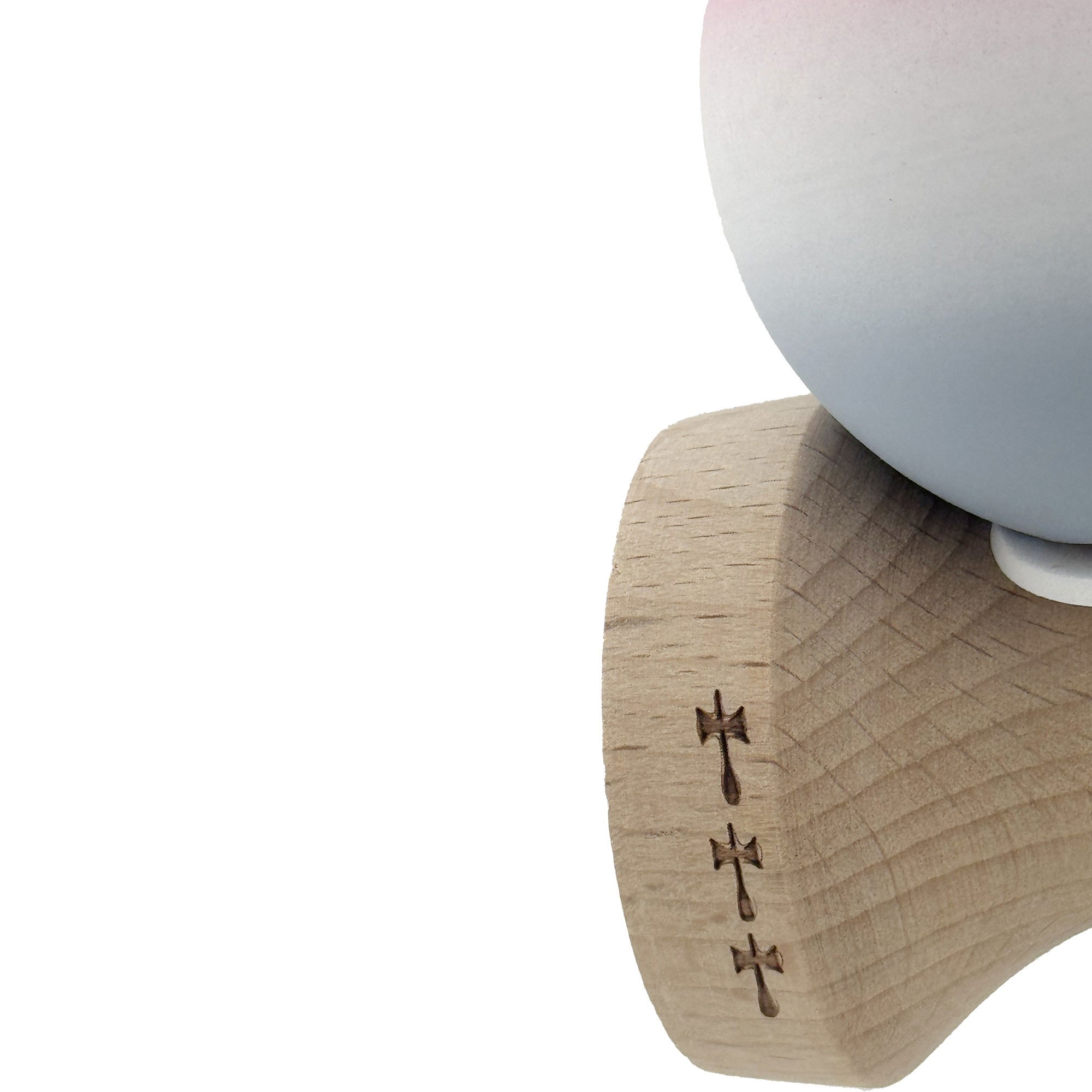 Kendama X Originala, Profesionala, Flippy, Rubber Grip, Cupe Mari KING SIZE V3, Gaura in Baza, Rulment Metalic, din lemn 18 cm, Ata 62/65 cm, Gradient Roz/Alb/Gri [7]